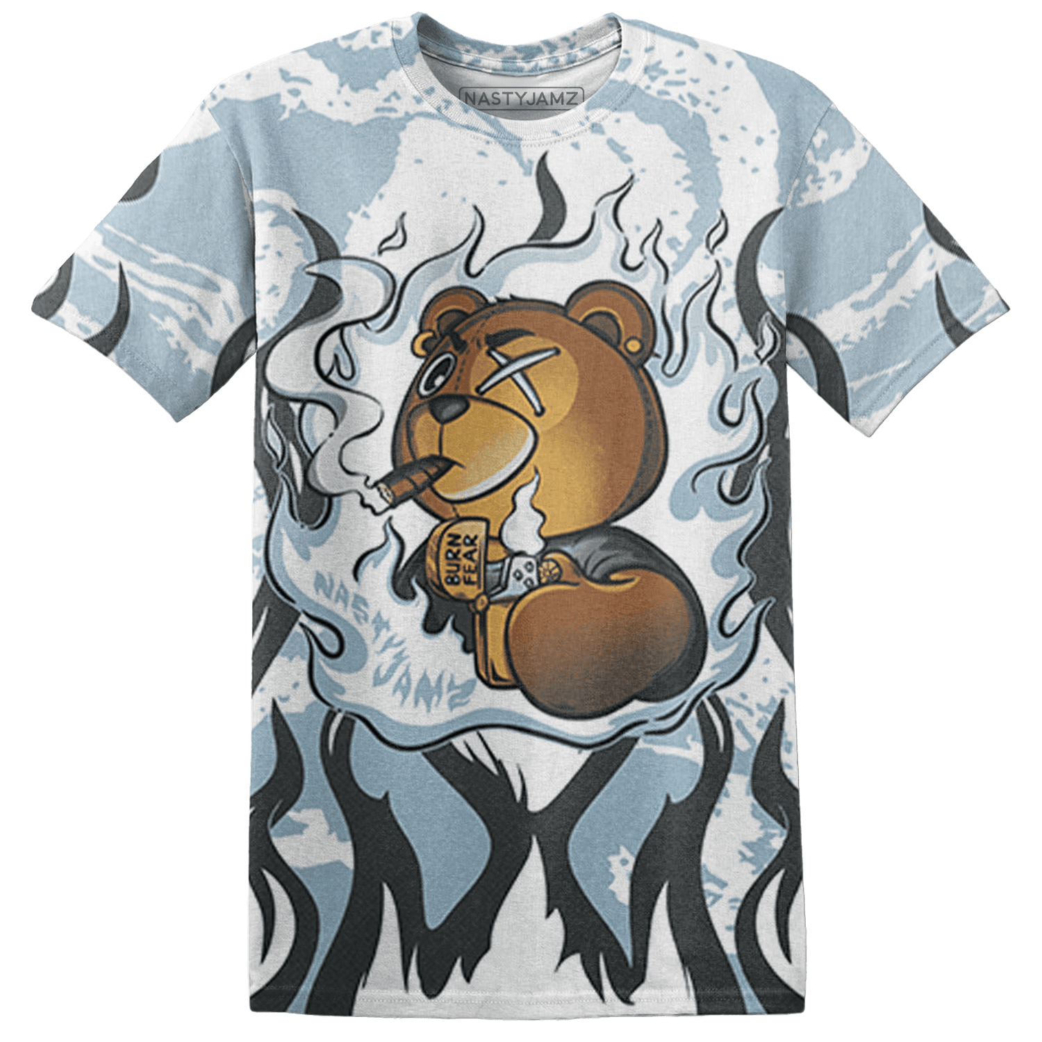 Blue Grey 13s T Shirt Match BER Burn Fear 3D All-Over Print - NastyJamz