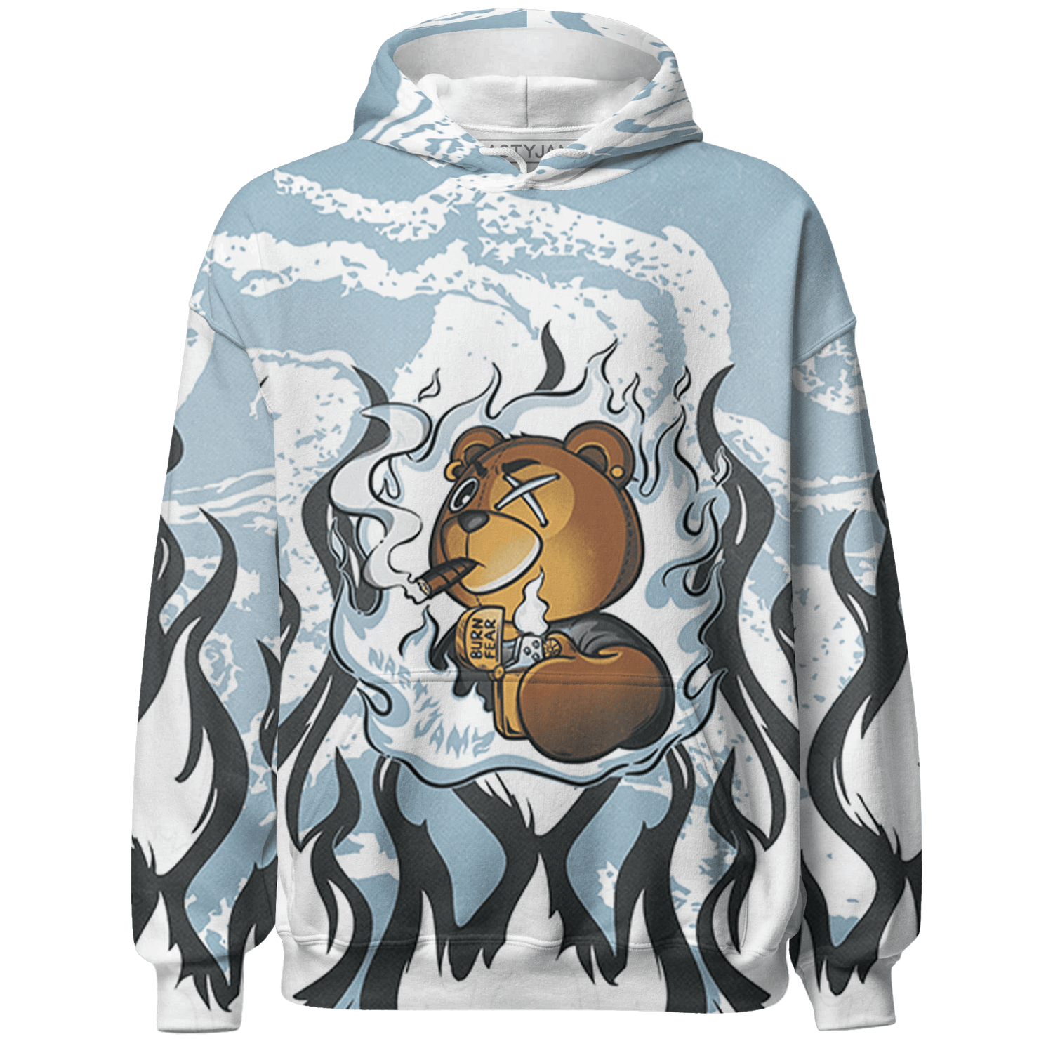 Blue Grey 13s Hoodie Match BER Burn Fear 3D All-Over Print - NastyJamz