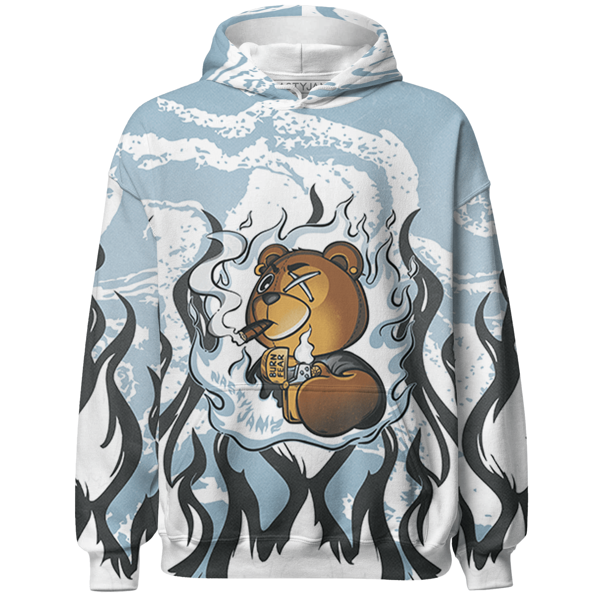 Blue Grey 13s Hoodie Match BER Burn Fear 3D All-Over Print - NastyJamz