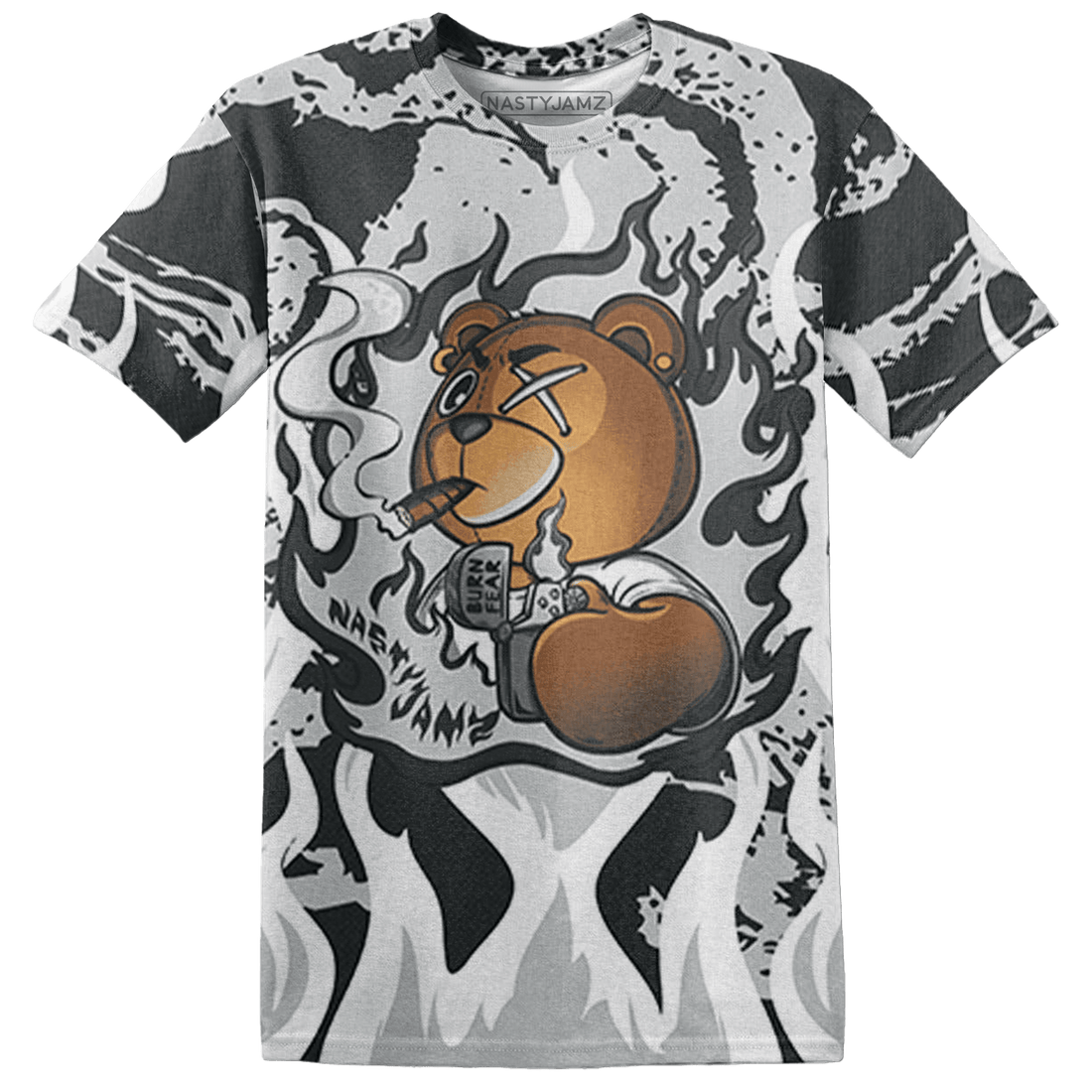 Retro High OG Black White 1s T Shirt Match BER Burn Fear 3D All-Over Print - NastyJamz
