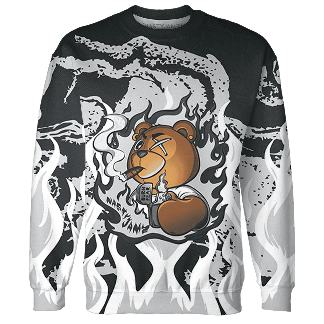 Retro High OG Black White 1s Sweatshirt Match BER Burn Fear 3D All-Over Print - NastyJamz