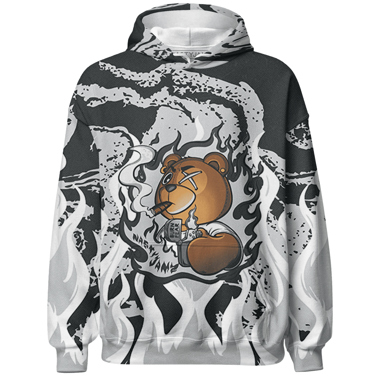 Retro High OG Black White 1s Hoodie Match BER Burn Fear 3D All-Over Print - NastyJamz