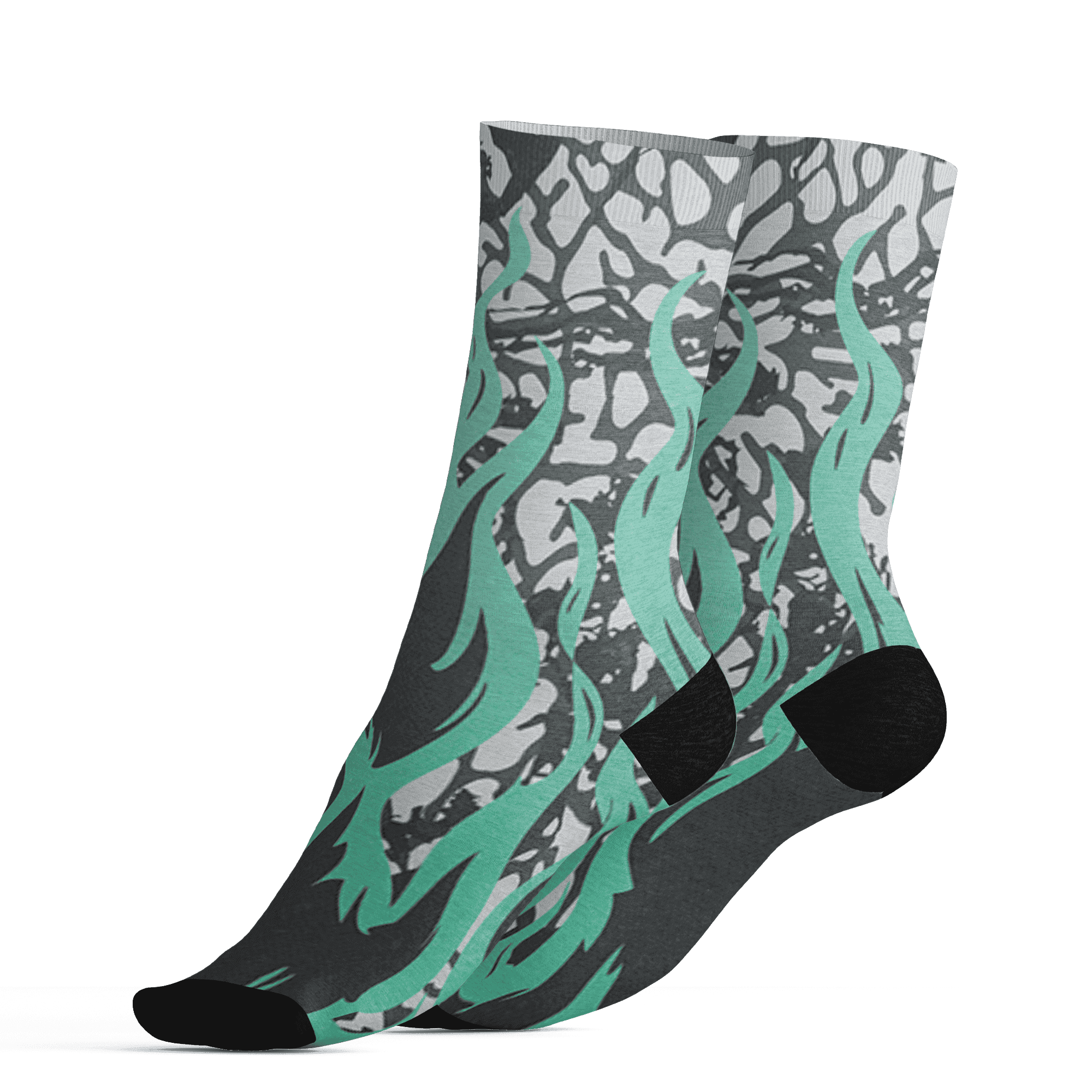 Green Glow 3s Socks Match BER Burn Fear 3D All-Over Print - NastyJamz