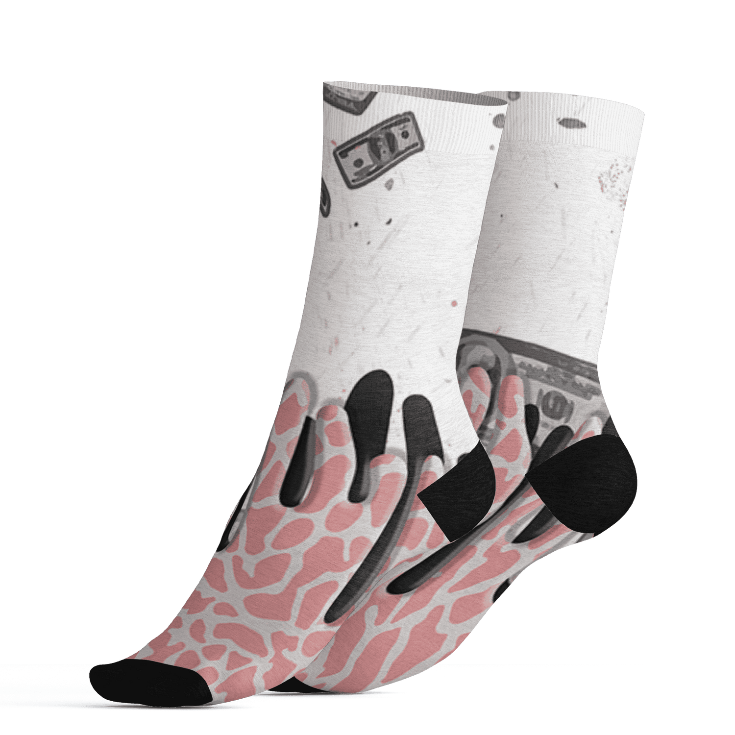 Red Stardust 3s Socks Match BER Dollar 3D All-Over Print - NastyJamz