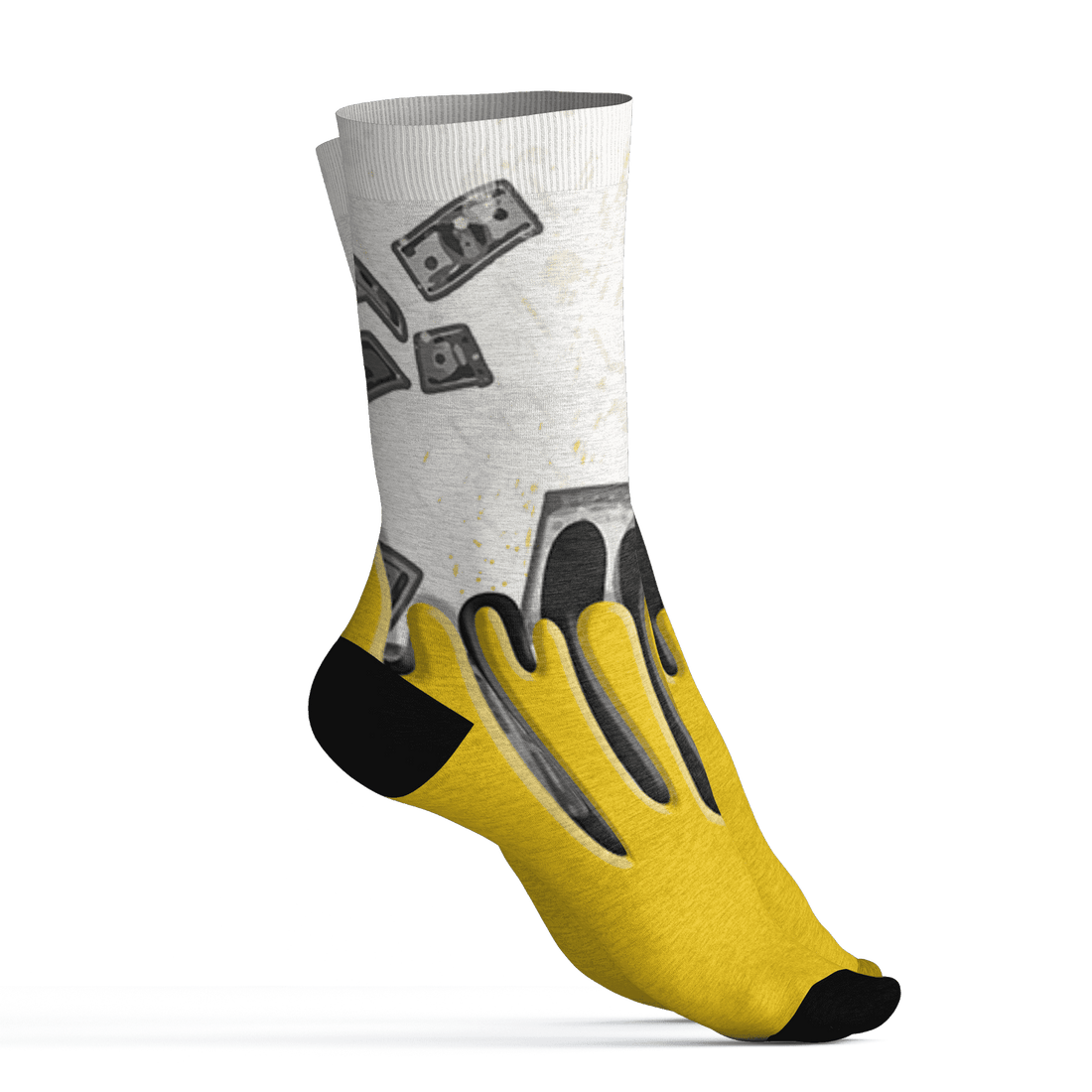 Vivid Sulfur 4s Socks Match BER Dollar 3D All-Over Print - NastyJamz