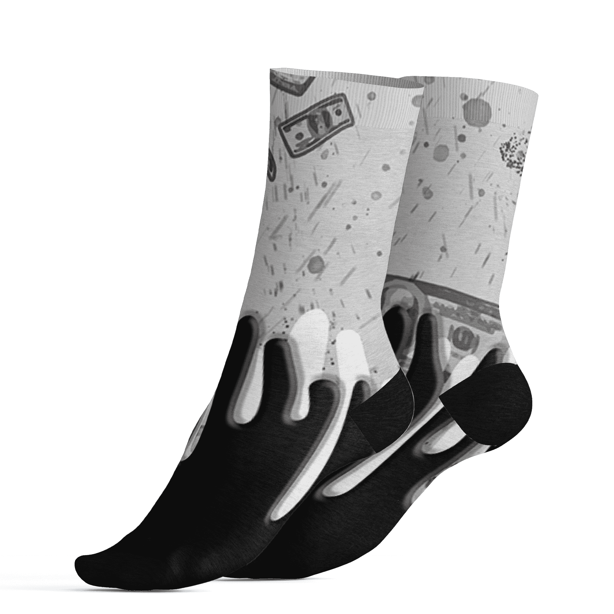 Retro High OG Black White 1s Socks Match BER Dollar 3D All-Over Print - NastyJamz