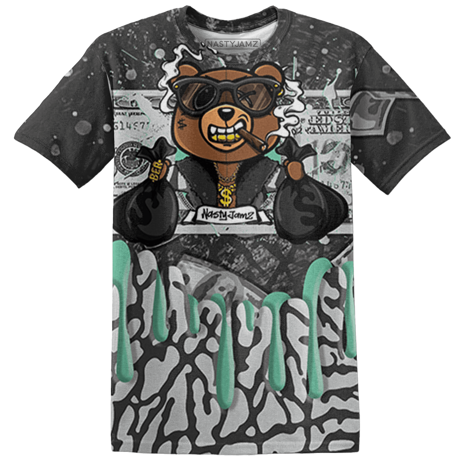 Green Glow 3s T Shirt Match BER Dollar 3D All-Over Print - NastyJamz