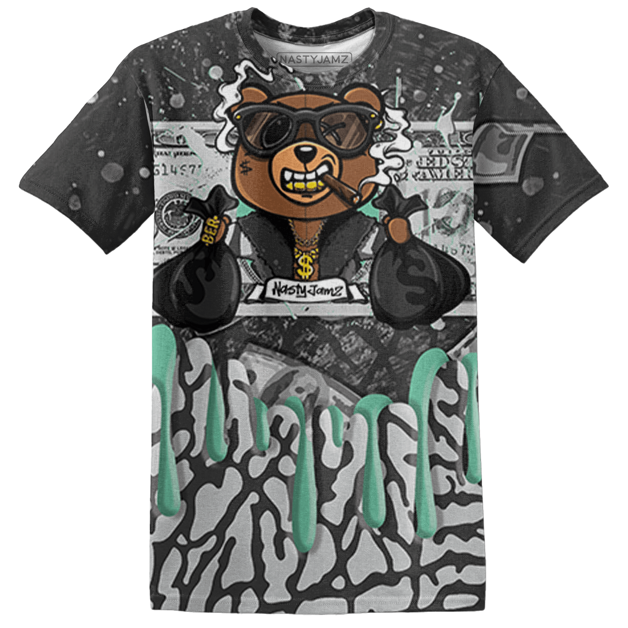 Green Glow 3s T Shirt Match BER Dollar 3D All-Over Print - NastyJamz