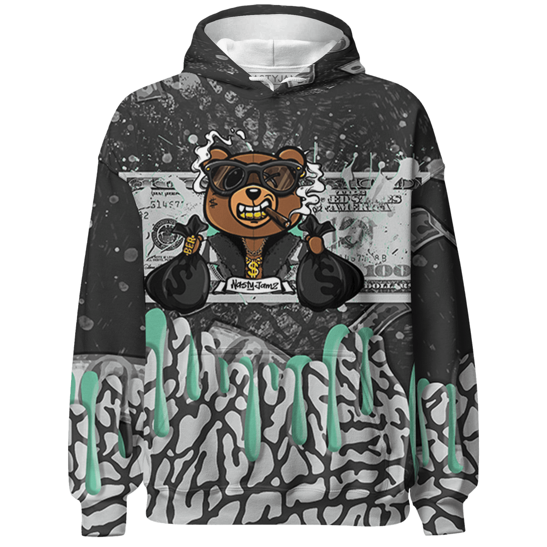 Green Glow 3s Hoodie Match BER Dollar 3D All-Over Print - NastyJamz