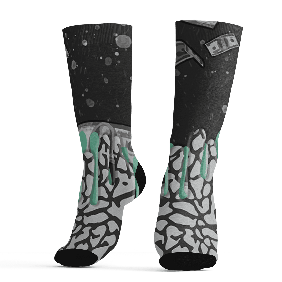 Green Glow 3s Socks Match BER Dollar 3D All-Over Print - NastyJamz