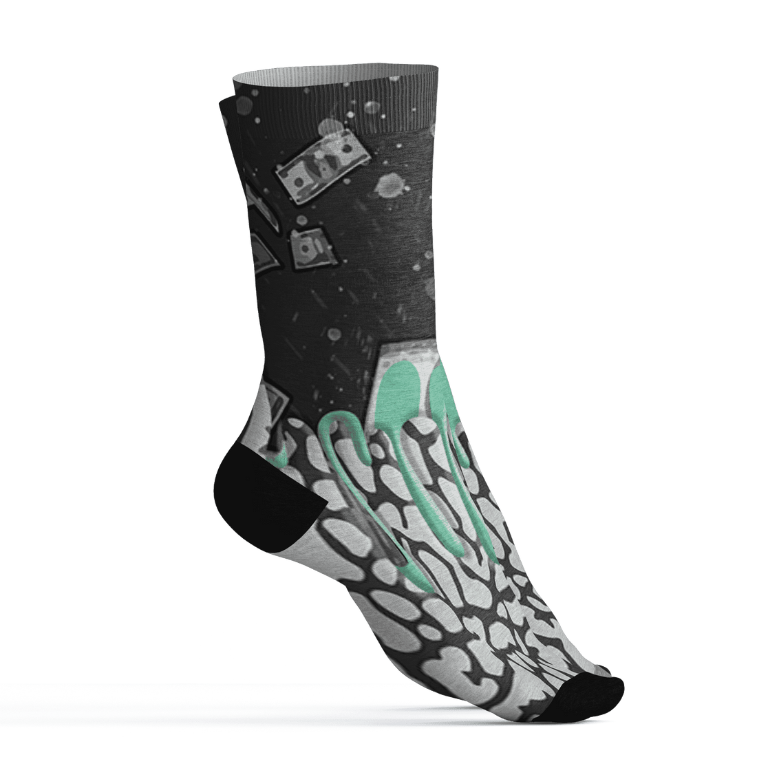 Green Glow 3s Socks Match BER Dollar 3D All-Over Print - NastyJamz