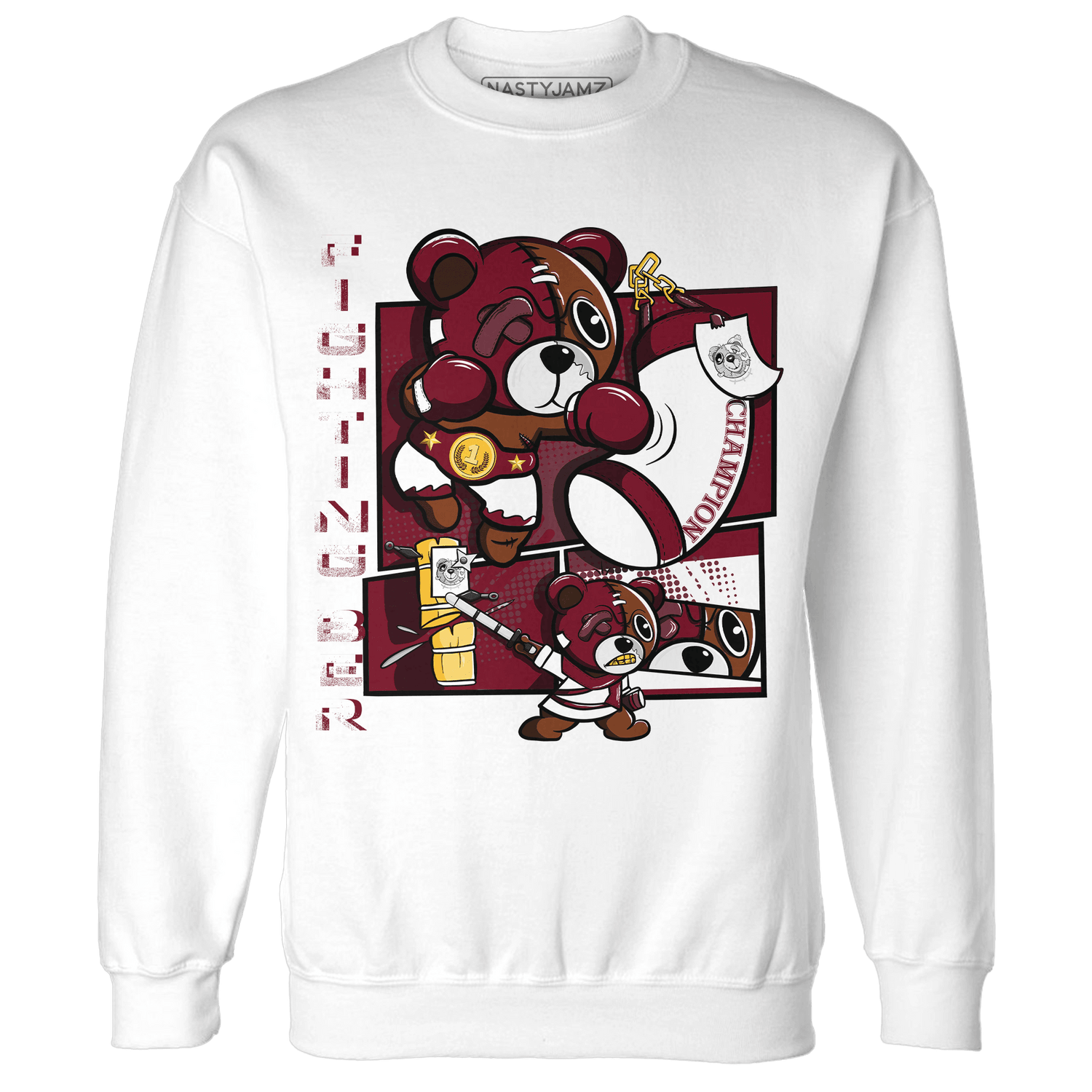 High White Team Red 1s Sweatshirt Match BER Fighting Boxing - NastyJamz