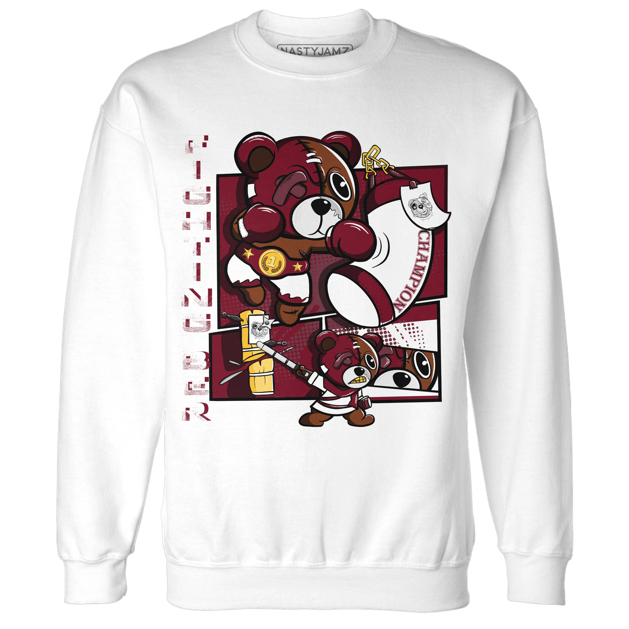High White Team Red 1s Sweatshirt Match BER Fighting Boxing - NastyJamz