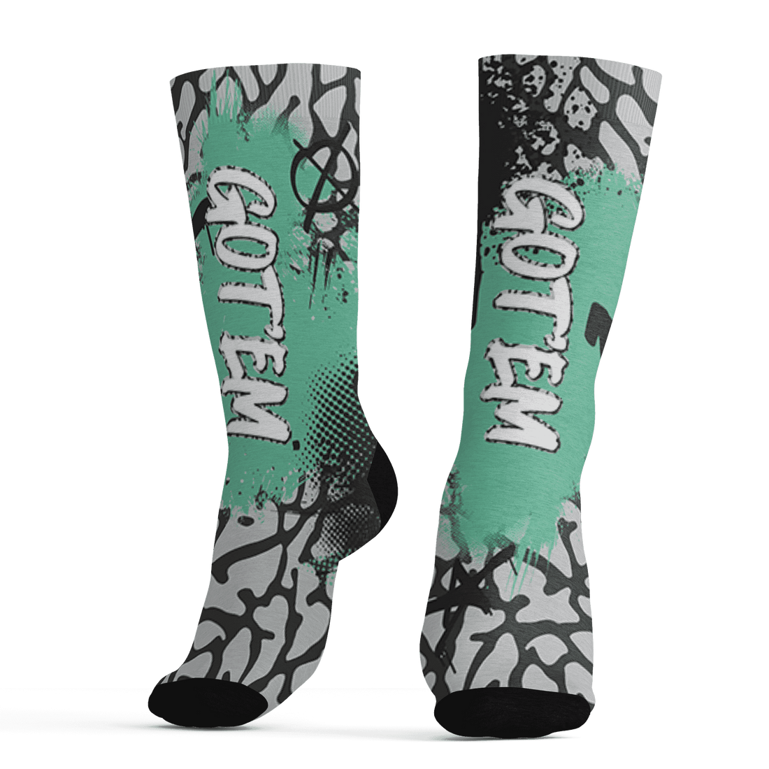 Green Glow 3s Socks Match BER GOTEM 3D All-Over Print - NastyJamz