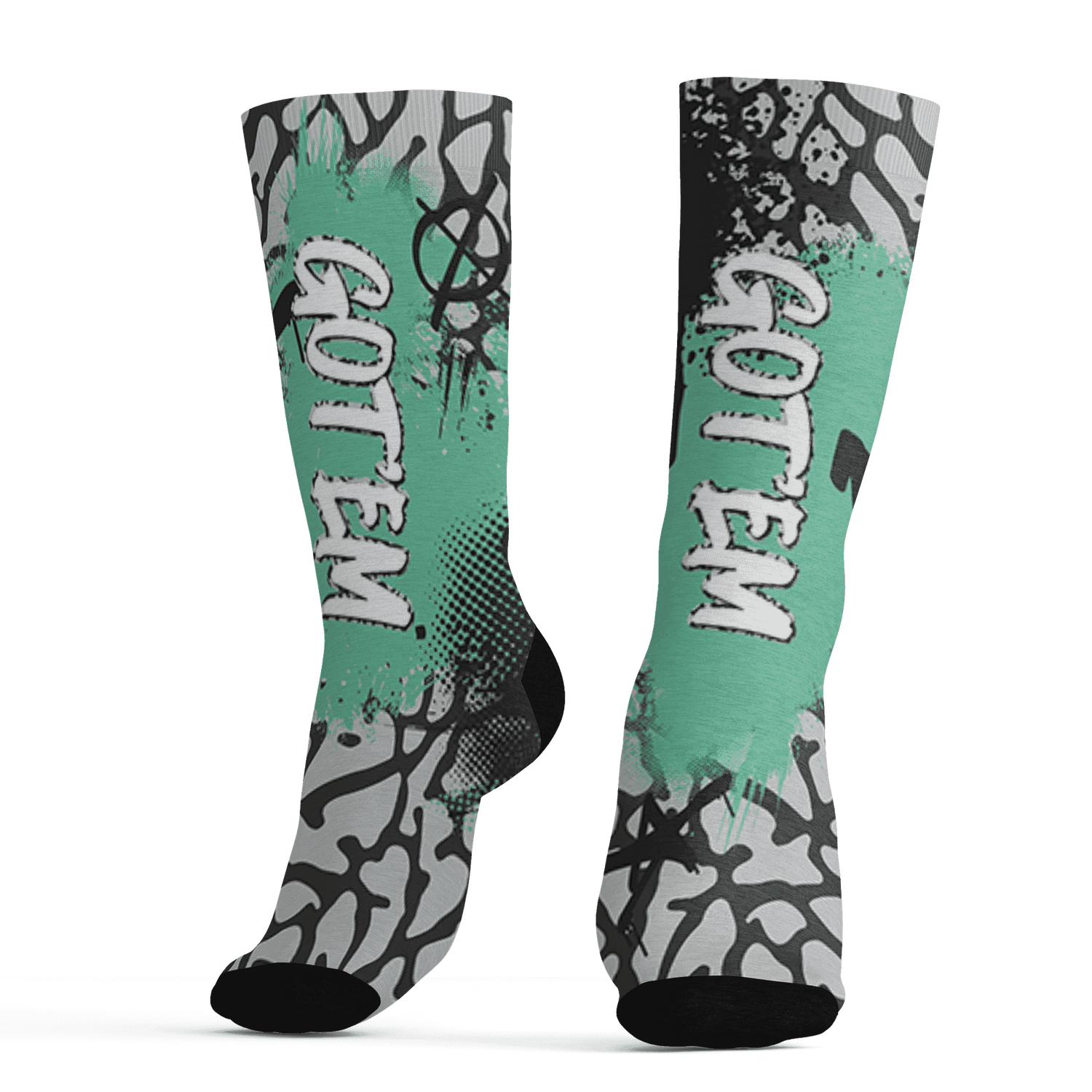Green Glow 3s Socks Match BER GOTEM 3D All-Over Print - NastyJamz