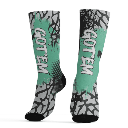 Green Glow 3s Socks Match BER GOTEM 3D All-Over Print - NastyJamz