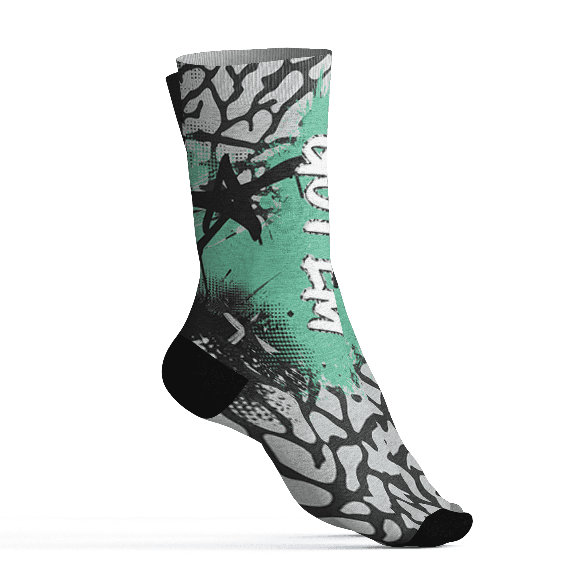 Green Glow 3s Socks Match BER GOTEM 3D All-Over Print - NastyJamz