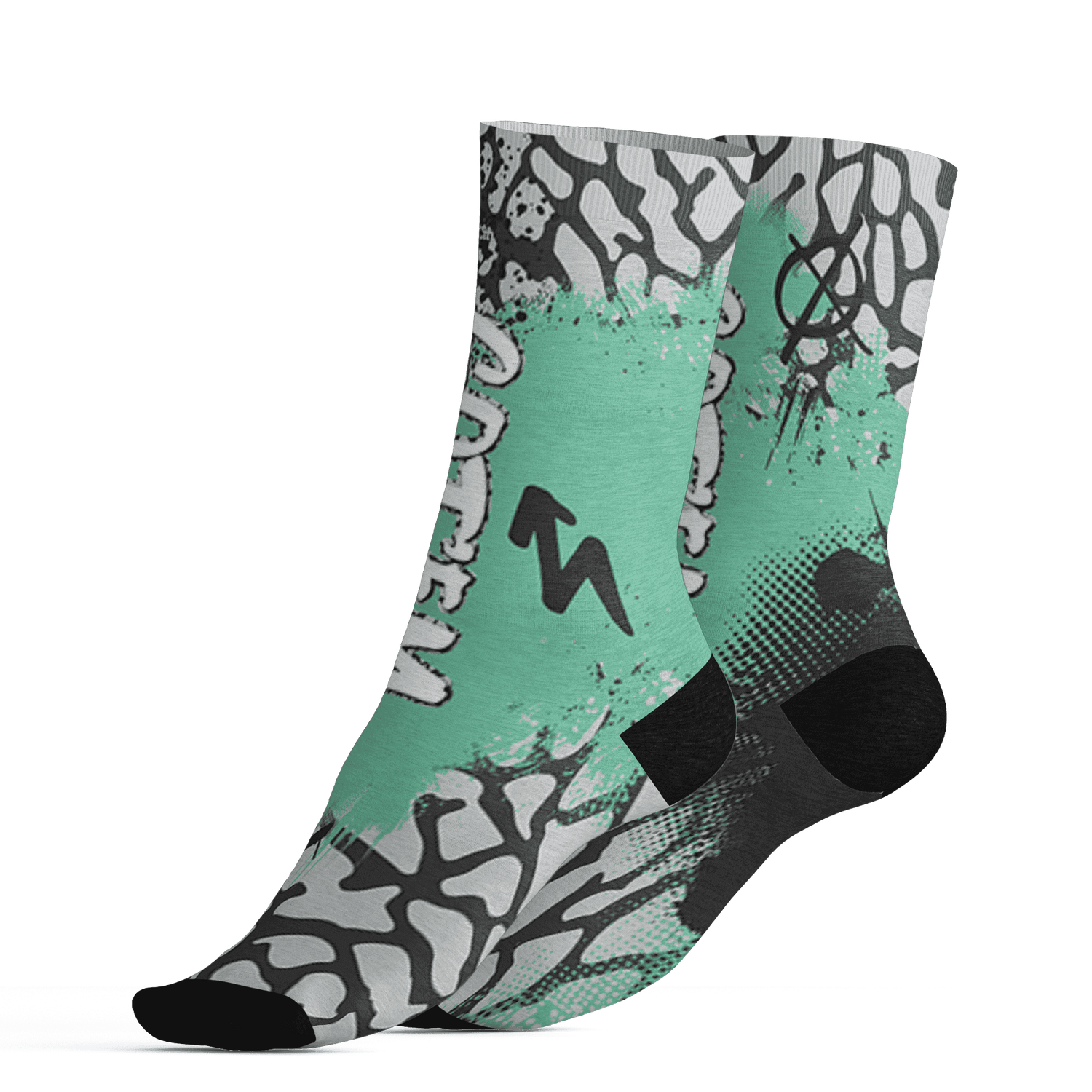 Green Glow 3s Socks Match BER GOTEM 3D All-Over Print - NastyJamz