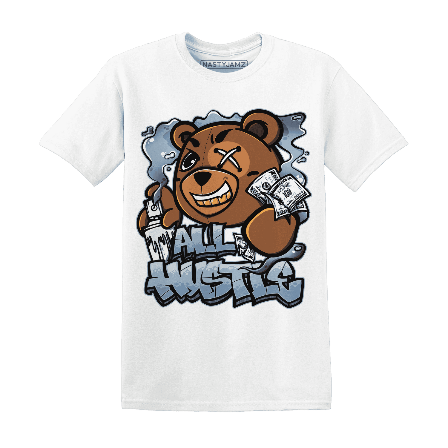 Mid Diffused Blue Grey 1s T Shirt Match BER Hustle All Day - NastyJamz