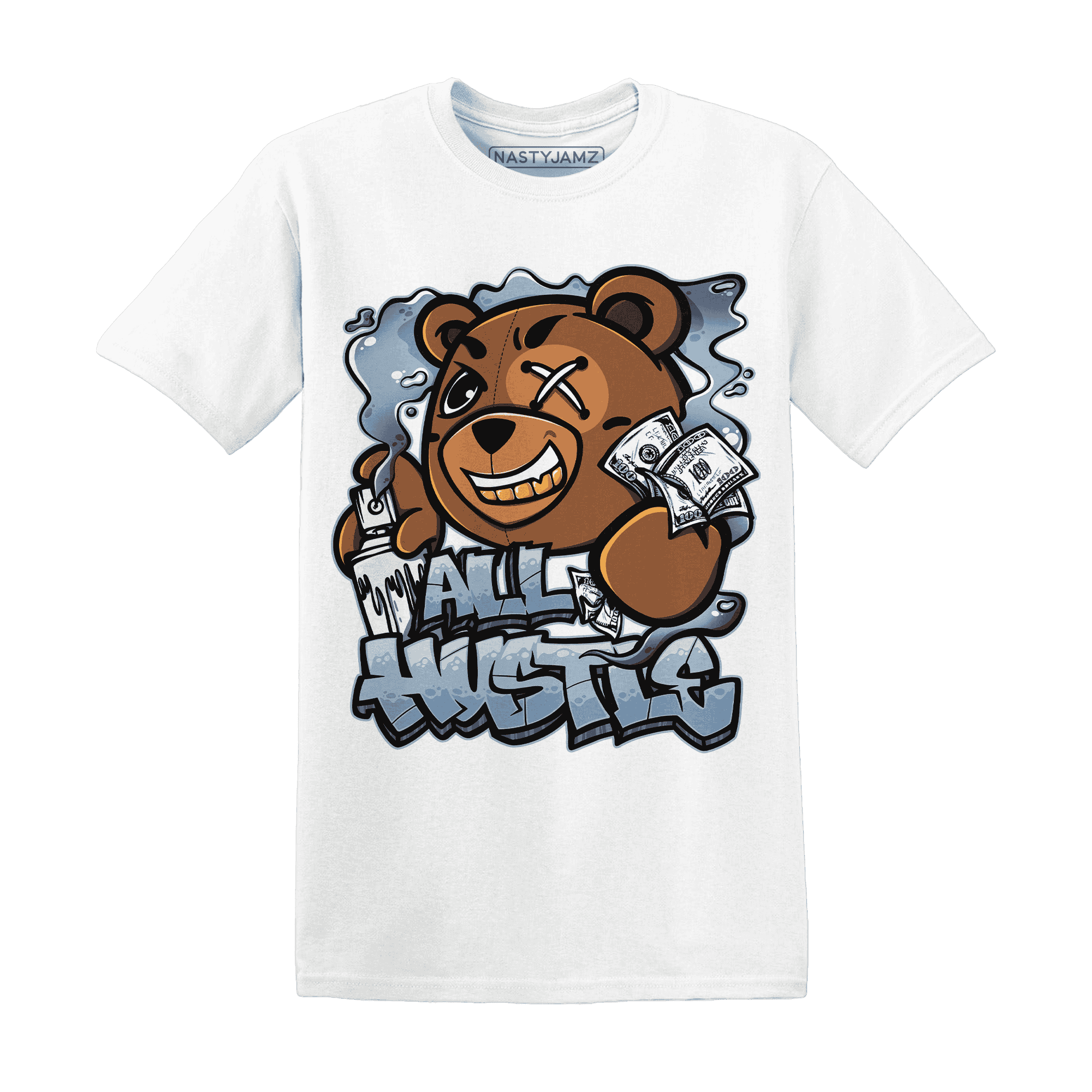 Mid Diffused Blue Grey 1s T Shirt Match BER Hustle All Day - NastyJamz