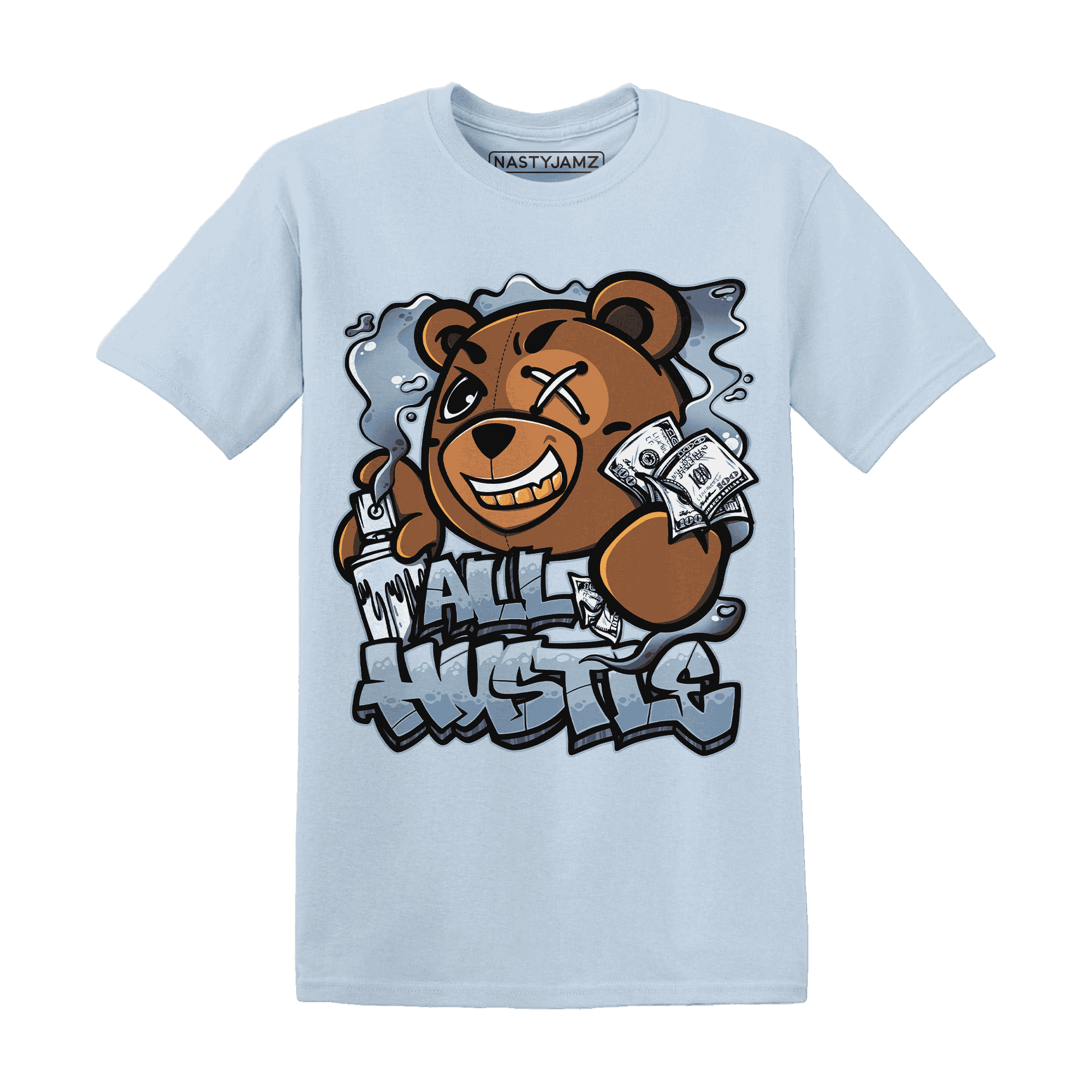 Mid Diffused Blue Grey 1s T Shirt Match BER Hustle All Day - NastyJamz