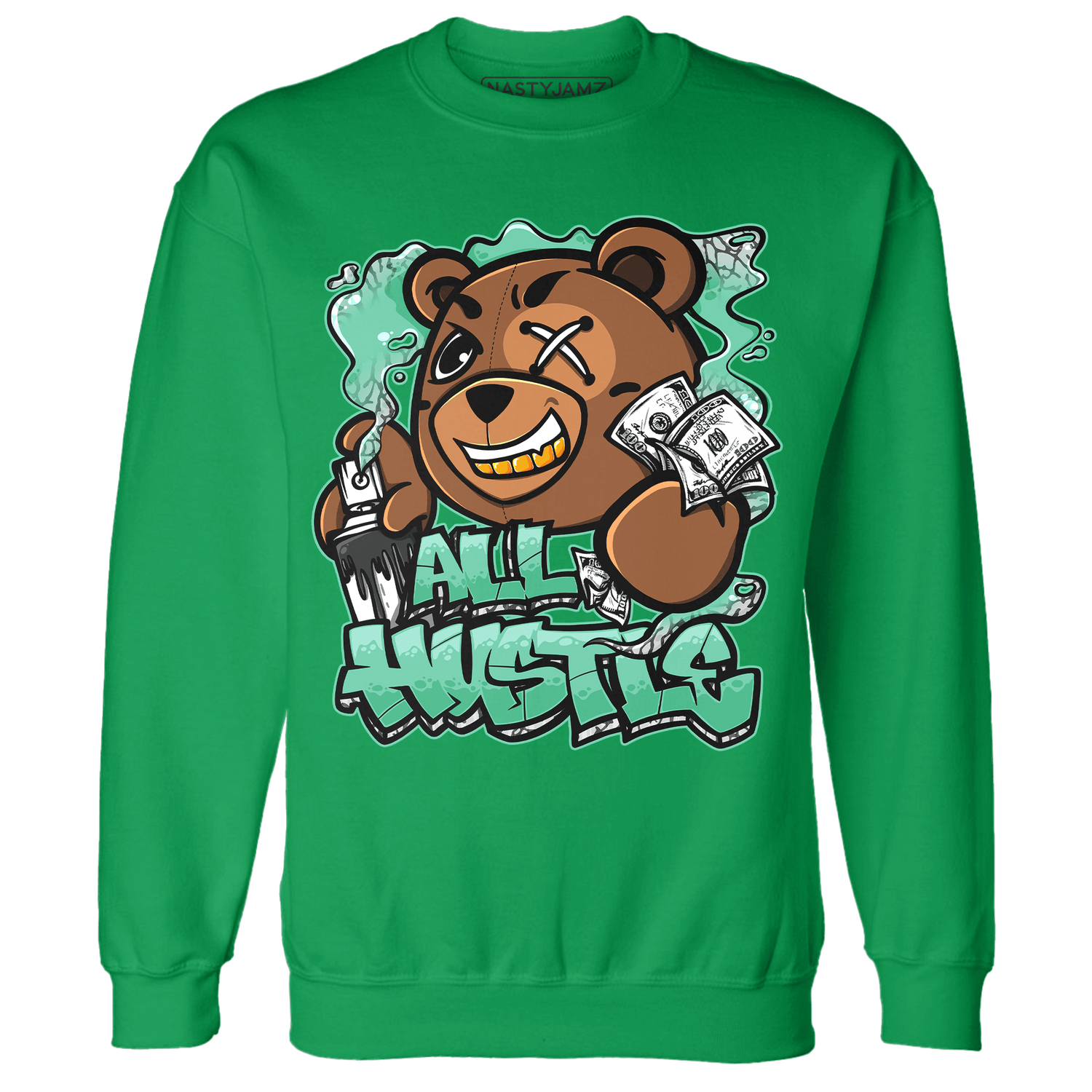 Green Glow 3s Sweatshirt Match BER Hustle All Day - NastyJamz