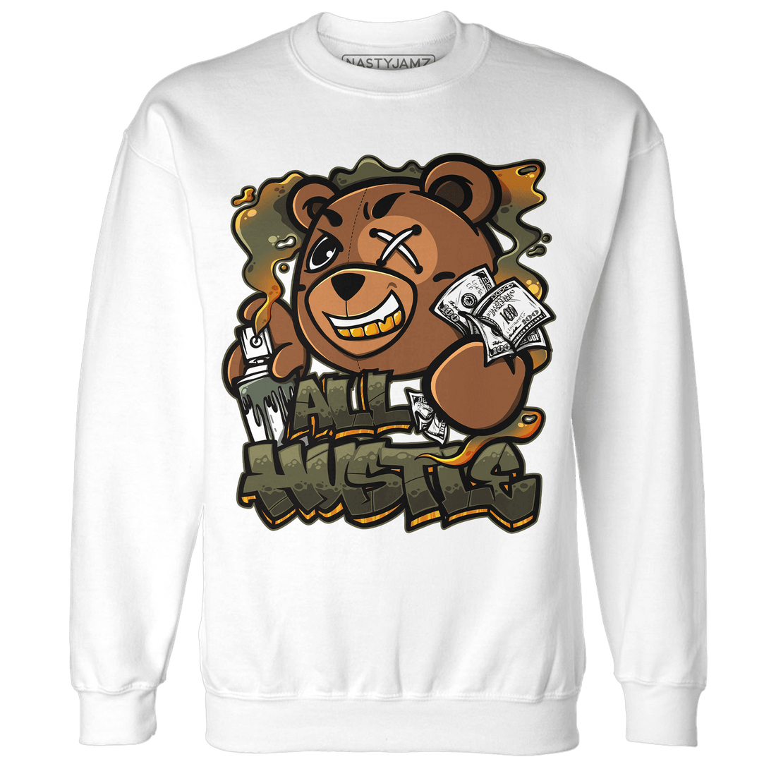 Olive 5s Sweatshirt Match BER Hustle All Day - NastyJamz