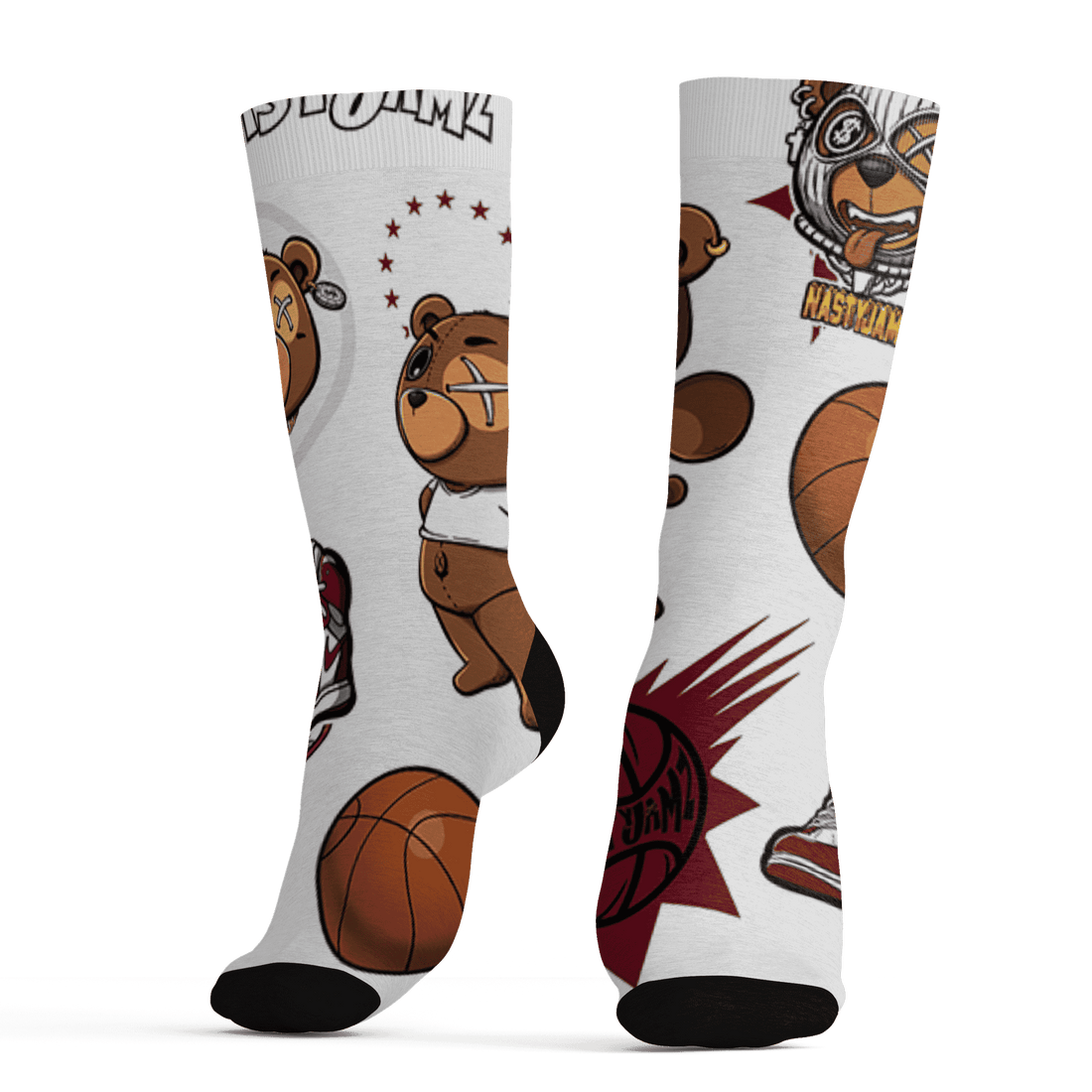 High White Team Red 1s Socks Match BER Icon Wallpapers 3D All-Over Print - NastyJamz