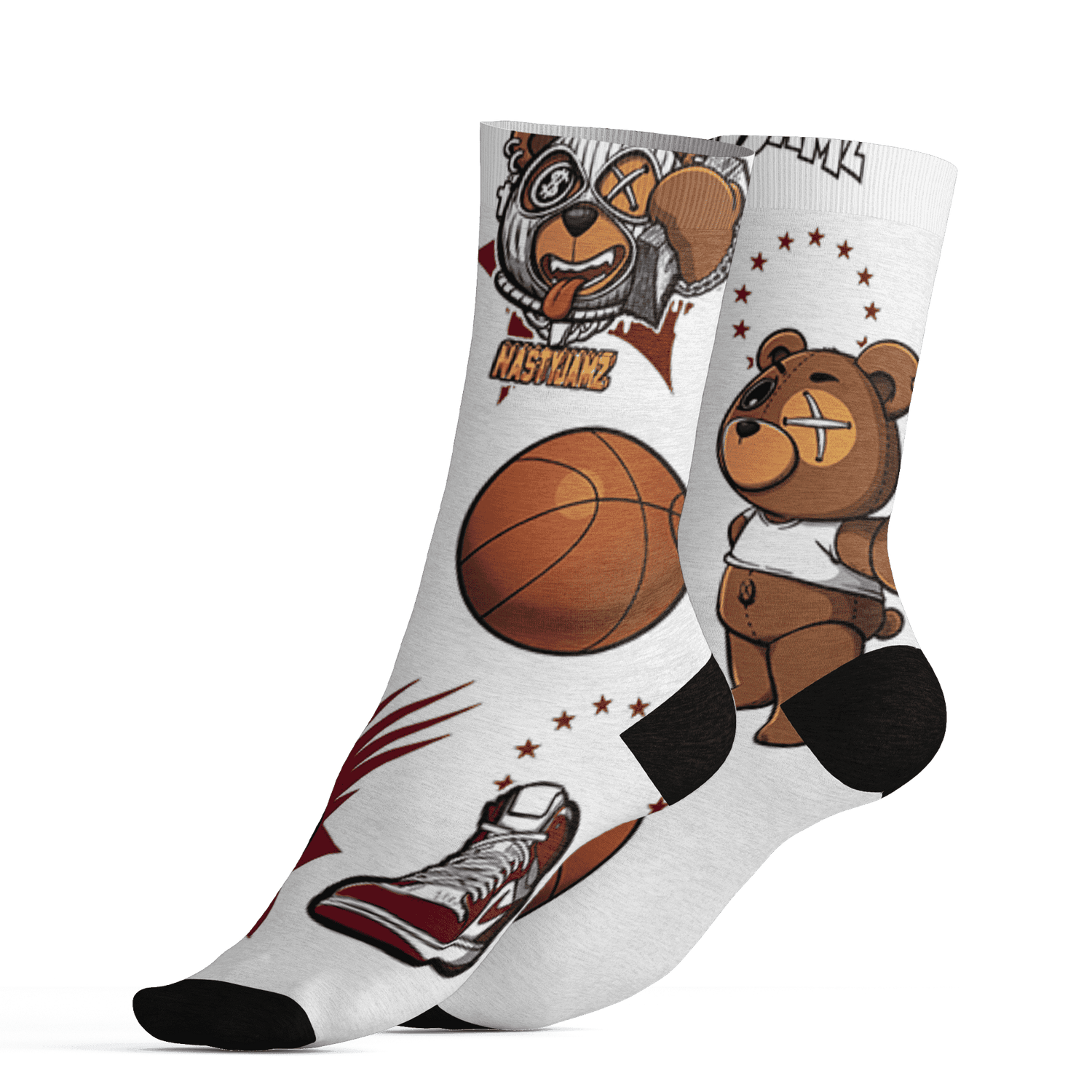 High White Team Red 1s Socks Match BER Icon Wallpapers 3D All-Over Print - NastyJamz