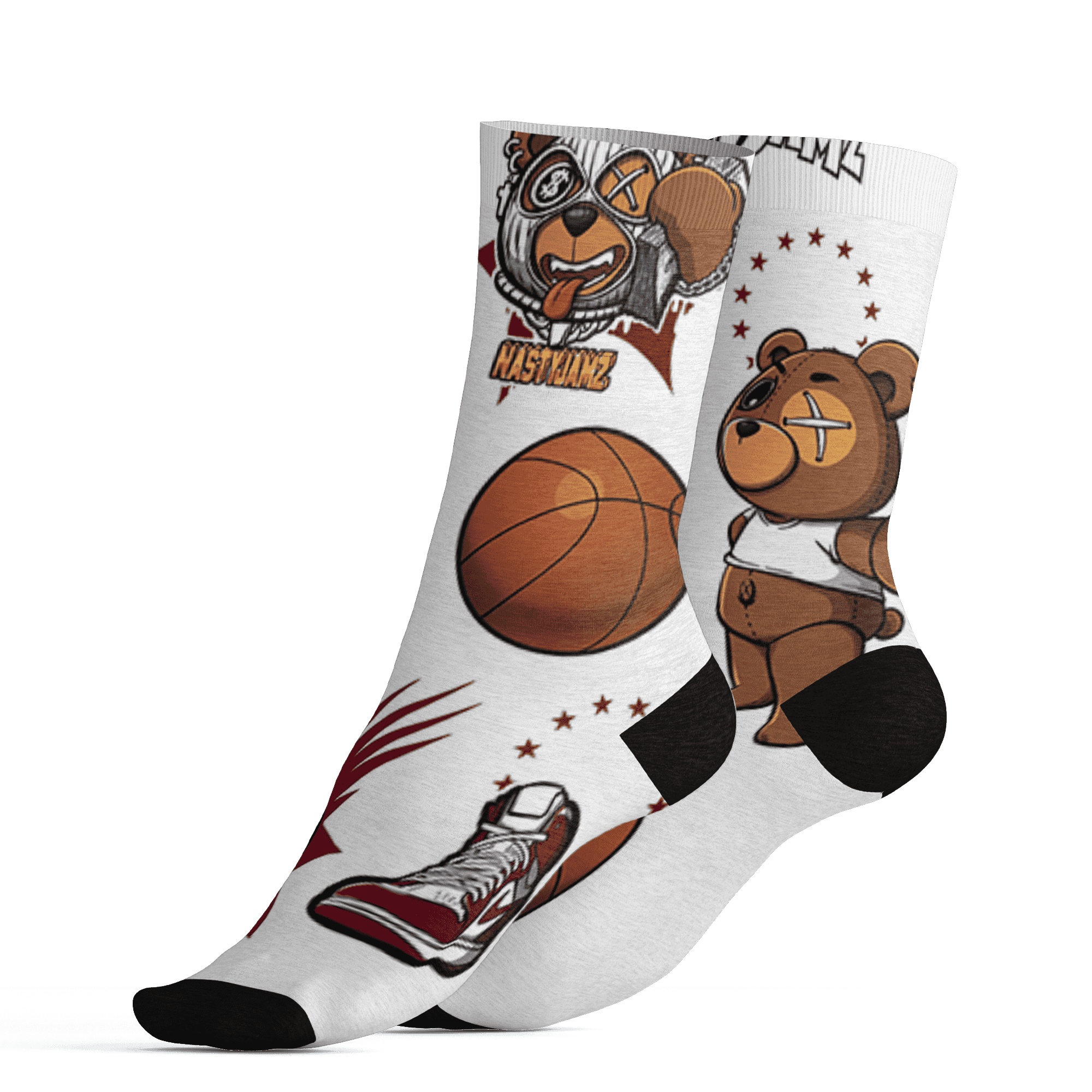 High White Team Red 1s Socks Match BER Icon Wallpapers 3D All-Over Print - NastyJamz