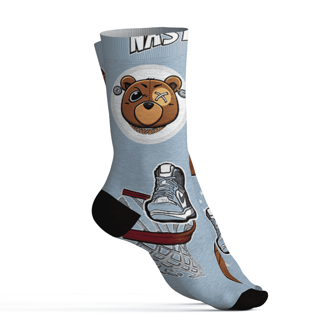 Mid Diffused Blue Grey 1s Socks Match BER Icon Wallpapers 3D All-Over Print - NastyJamz