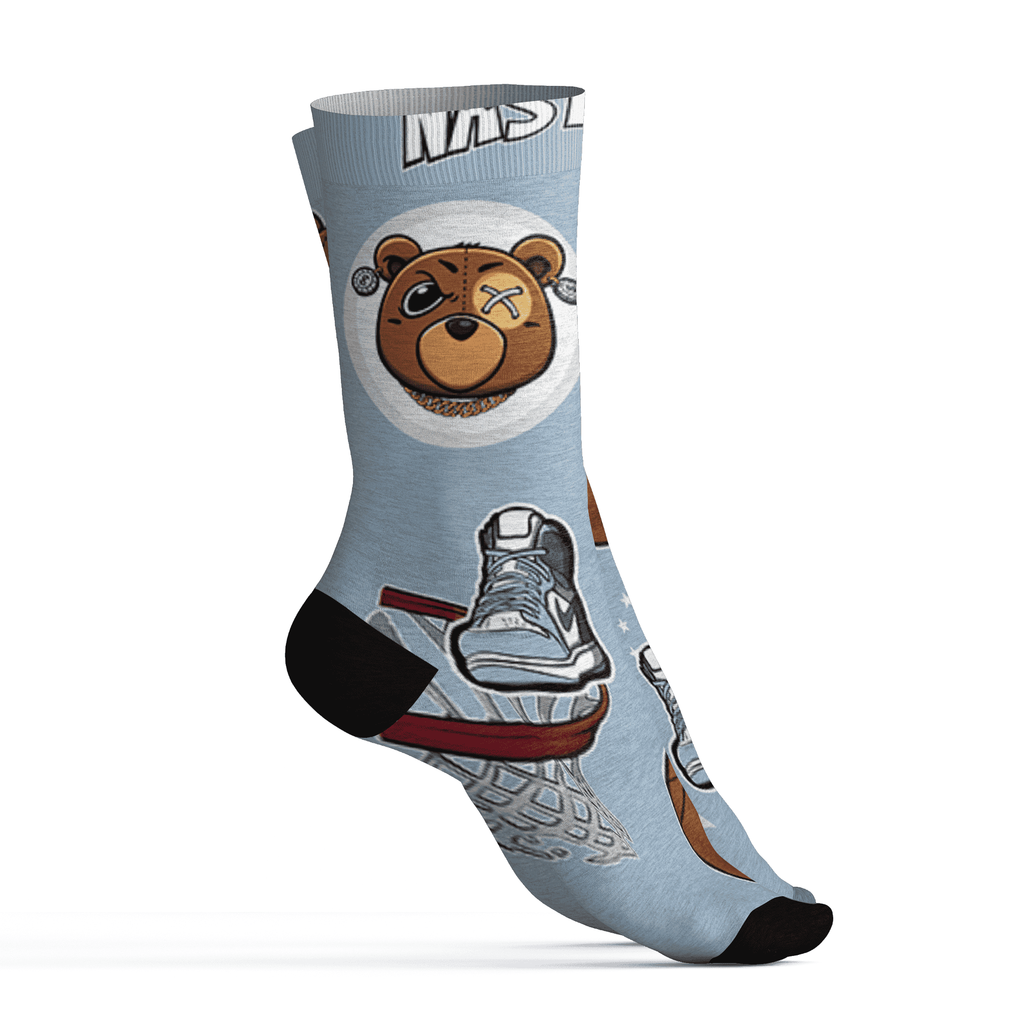 Mid Diffused Blue Grey 1s Socks Match BER Icon Wallpapers 3D All-Over Print - NastyJamz