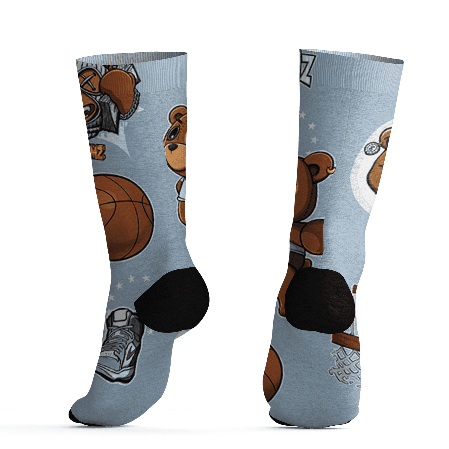 Mid Diffused Blue Grey 1s Socks Match BER Icon Wallpapers 3D All-Over Print - NastyJamz