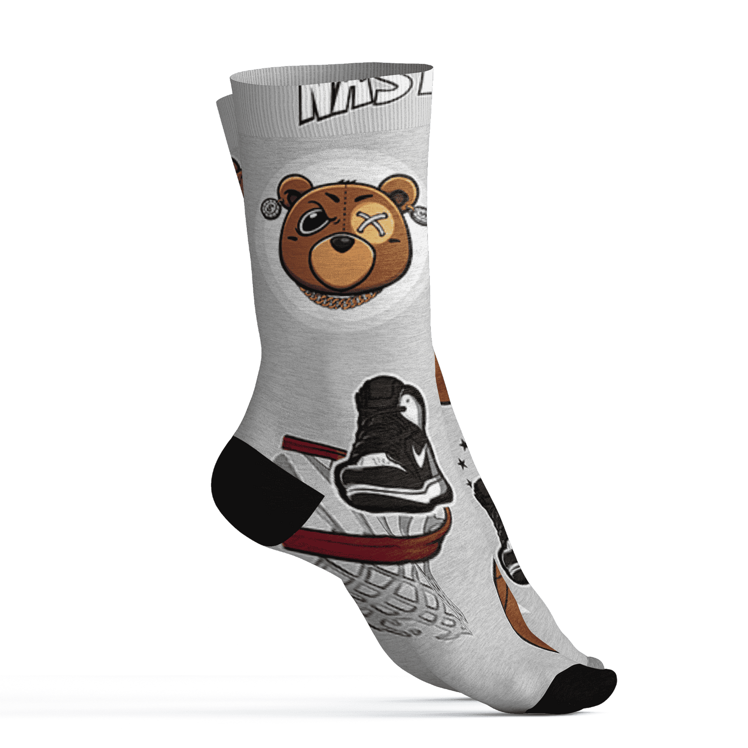 Retro High OG Black White 1s Socks Match BER Icon Wallpapers 3D All-Over Print - NastyJamz