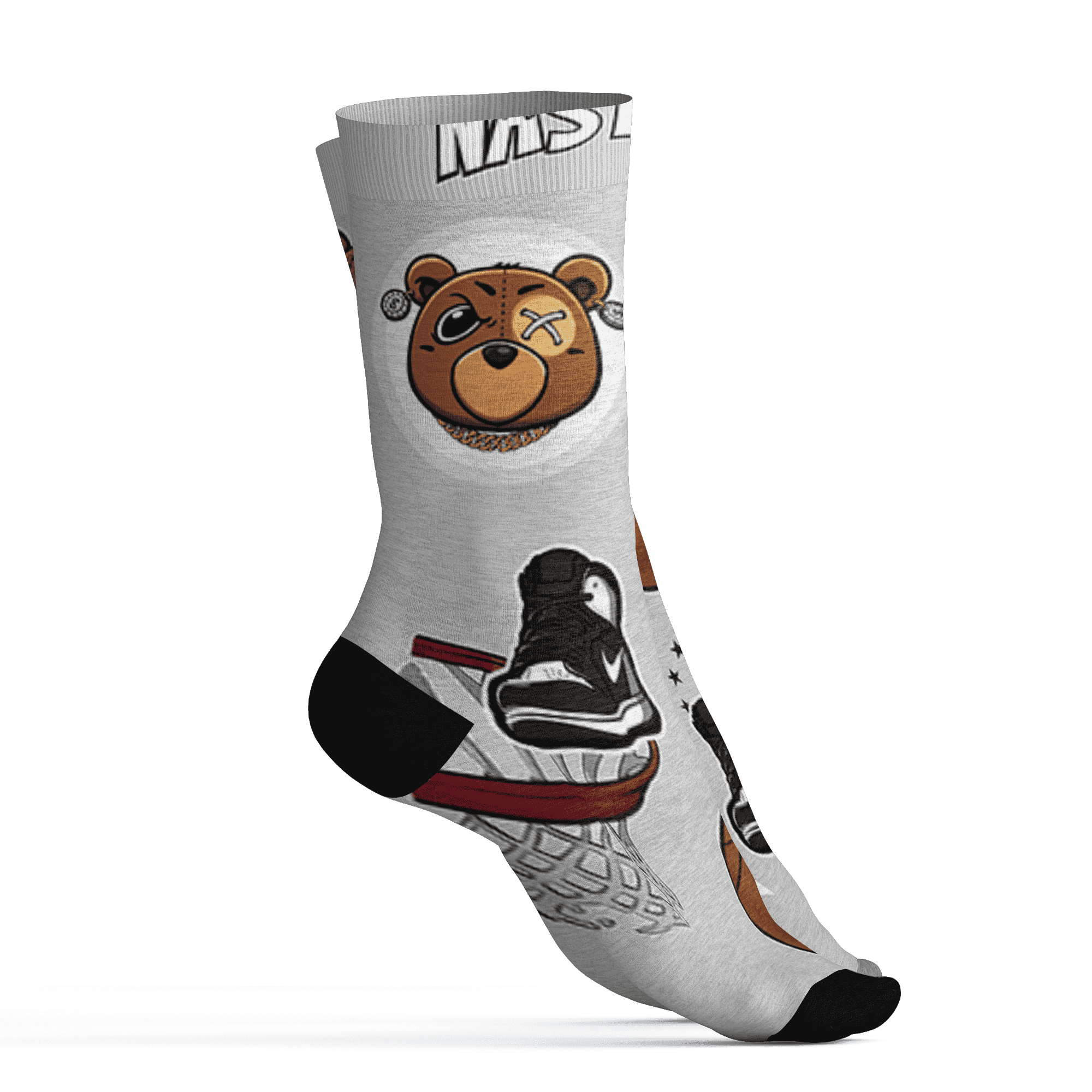 Retro High OG Black White 1s Socks Match BER Icon Wallpapers 3D All-Over Print - NastyJamz