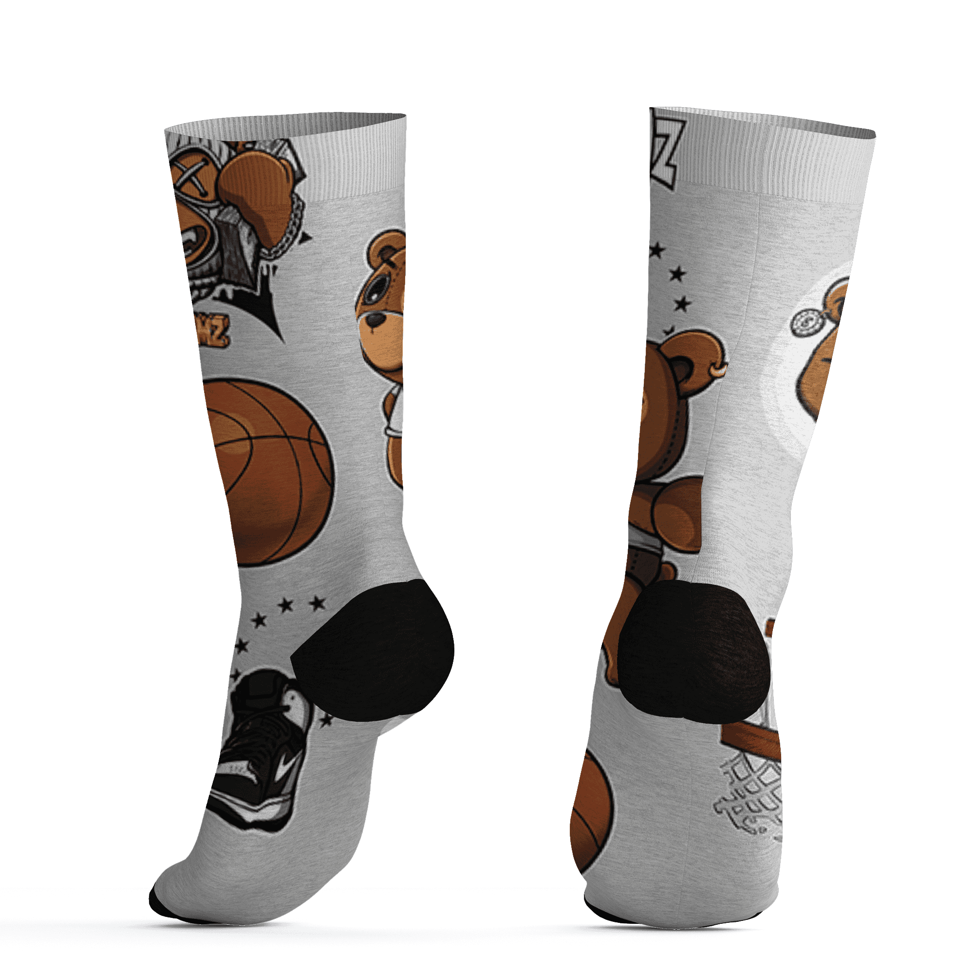 Retro High OG Black White 1s Socks Match BER Icon Wallpapers 3D All-Over Print - NastyJamz