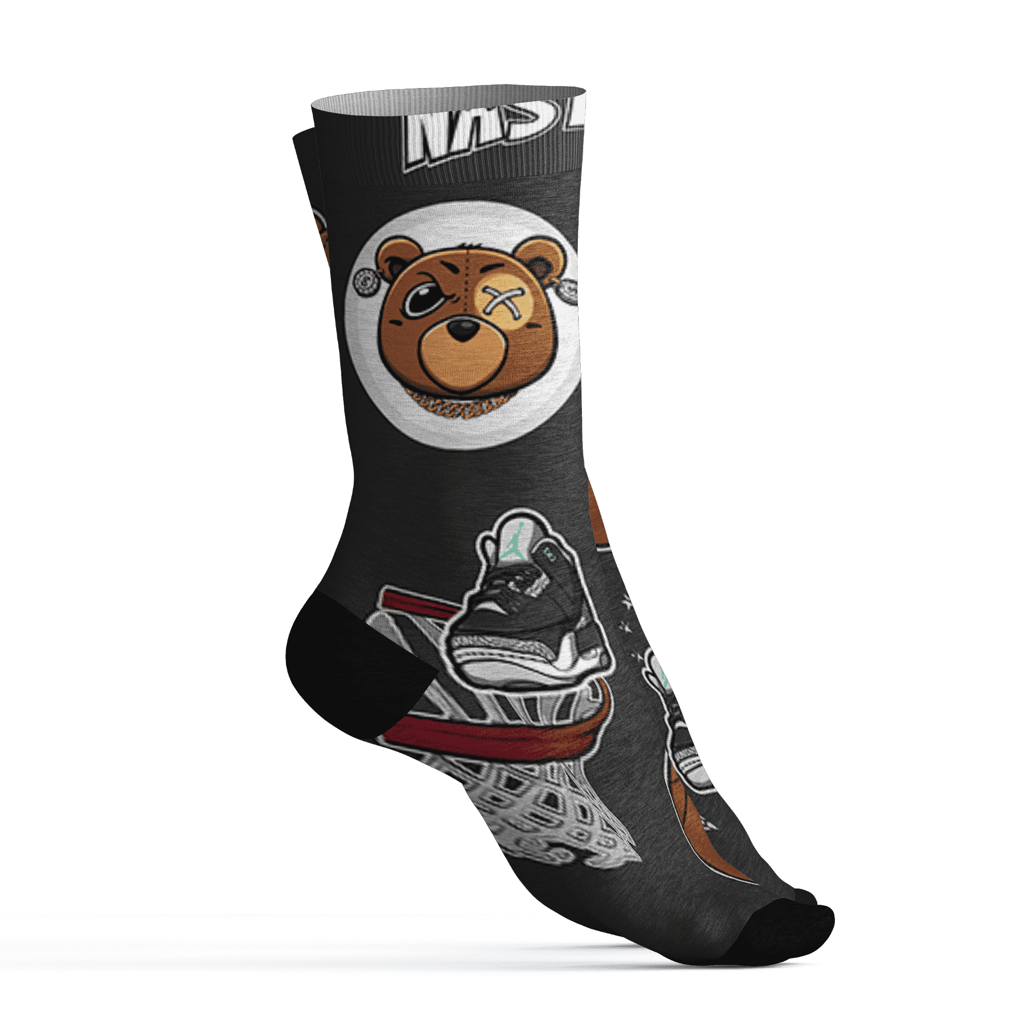 Green Glow 3s Socks Match BER Icon Wallpapers 3D All-Over Print - NastyJamz