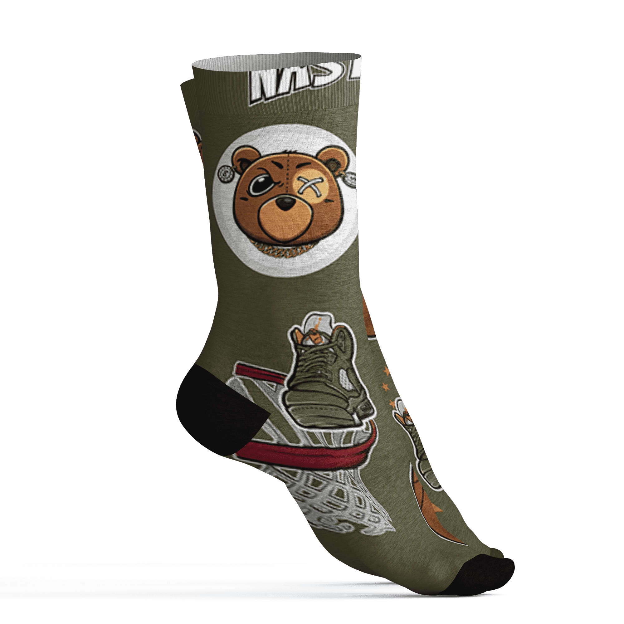 Olive 5s Socks Match BER Icon Wallpapers 3D All-Over Print - NastyJamz