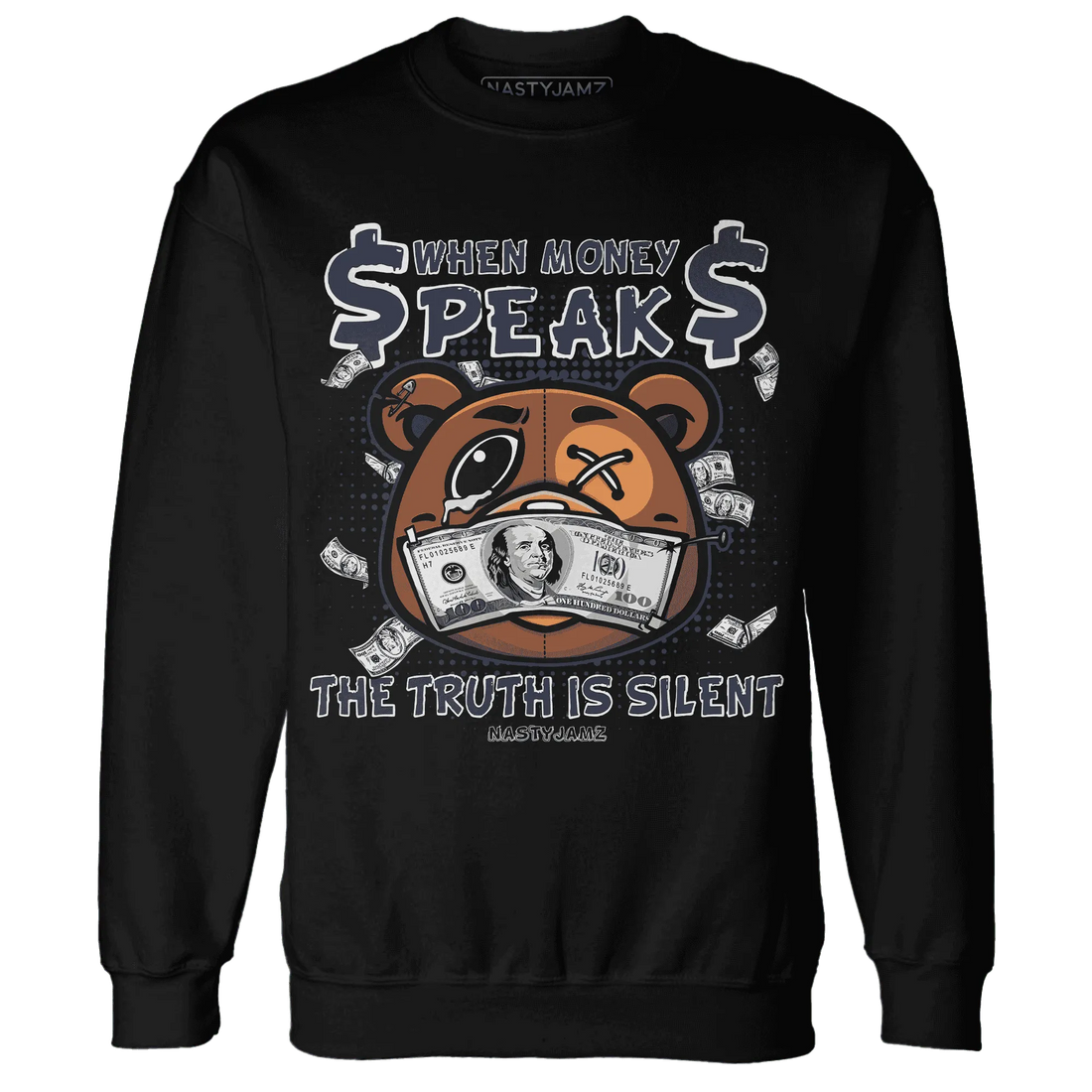 White-Navy-6s-Sweatshirt-Match-BER-Money-Speaks-Truth-Silent