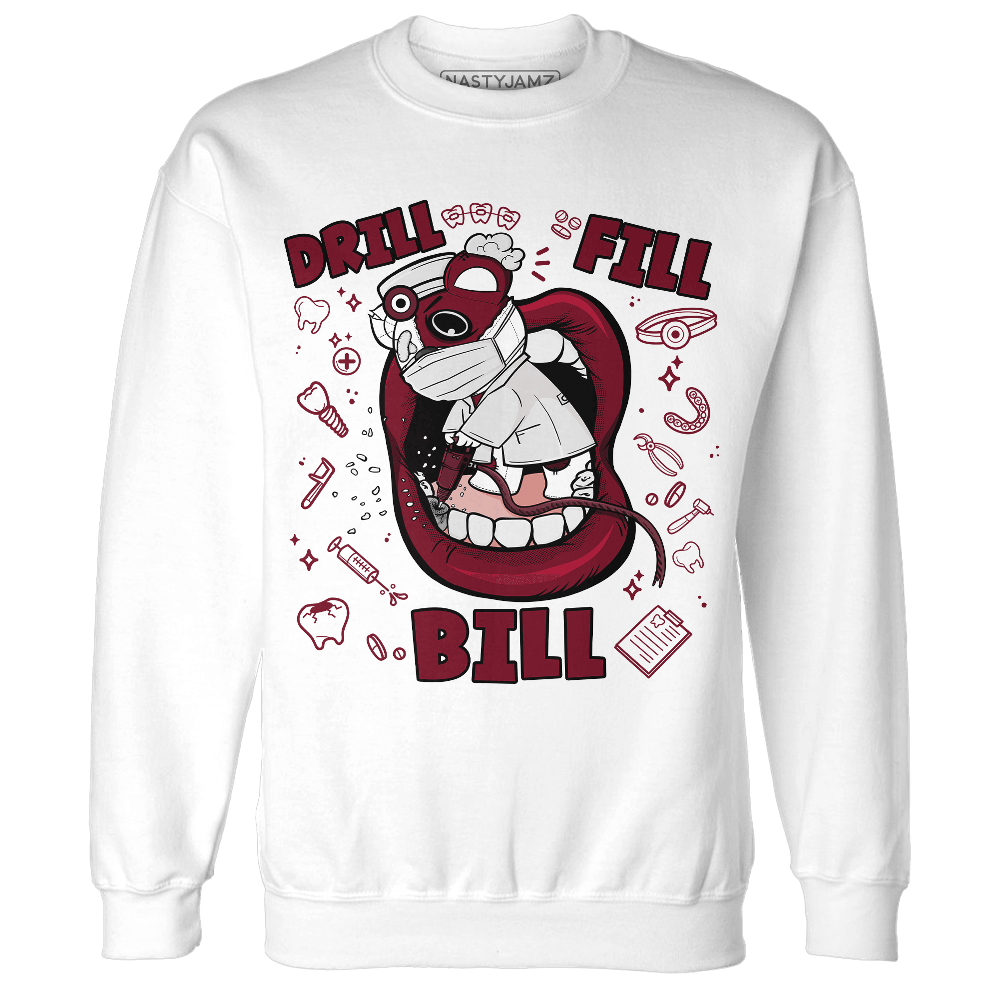 High White Team Red 1s Sweatshirt Match BER The Dentist - NastyJamz