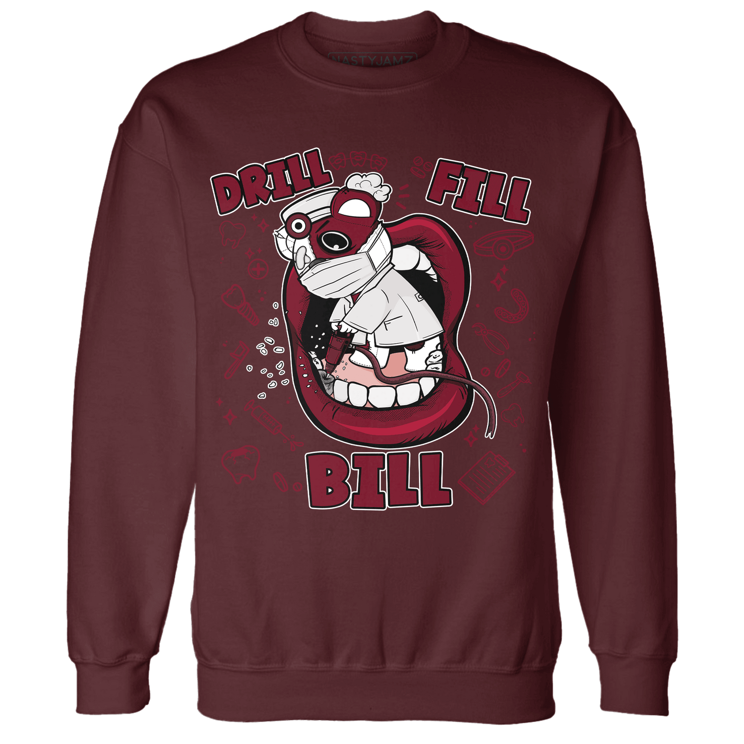 High White Team Red 1s Sweatshirt Match BER The Dentist - NastyJamz