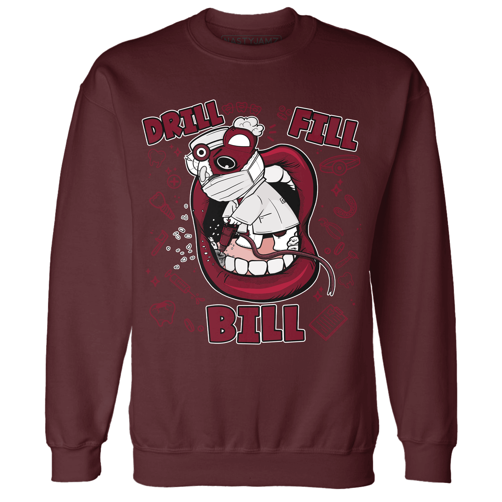 High White Team Red 1s Sweatshirt Match BER The Dentist - NastyJamz