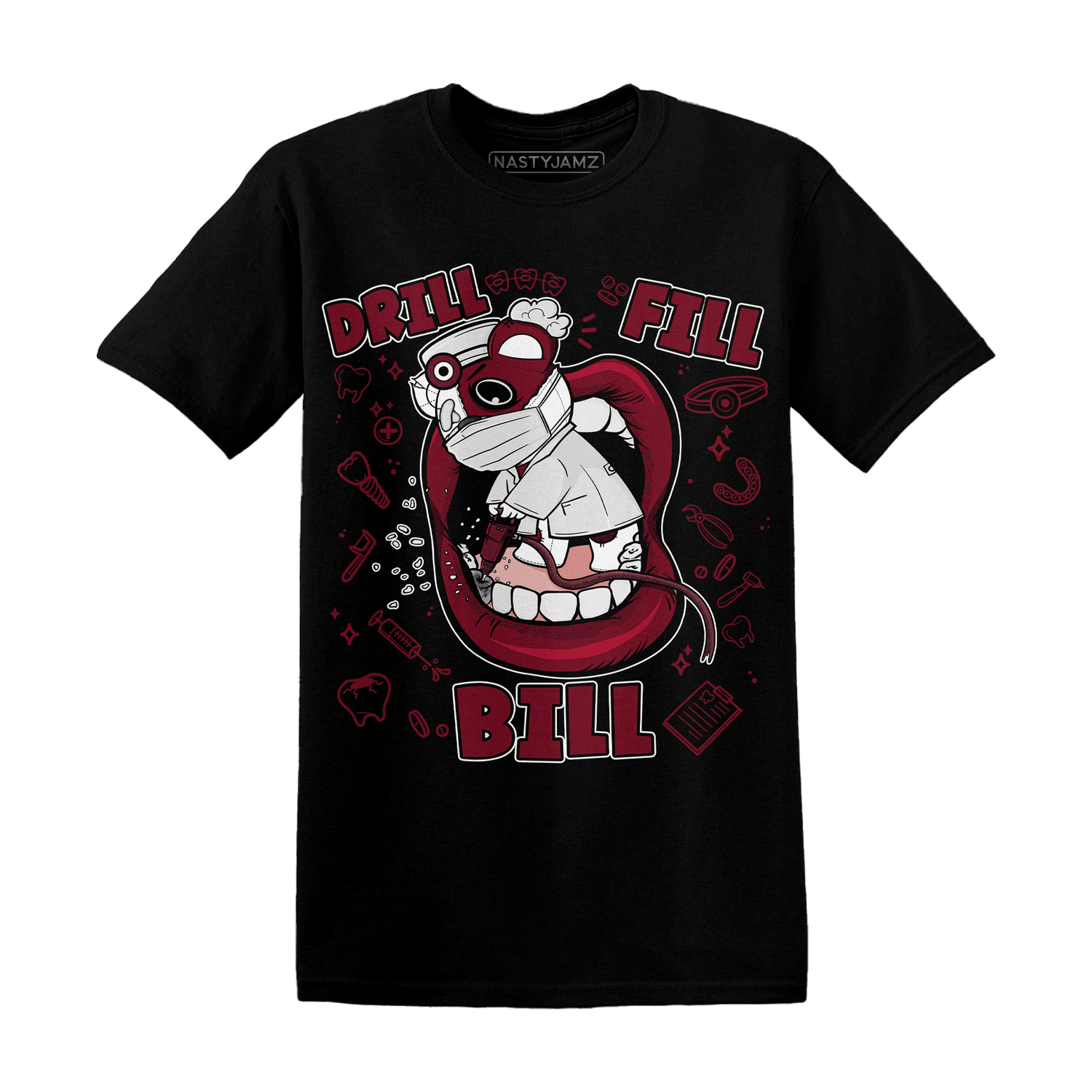 High White Team Red 1s T Shirt Match BER The Dentist - NastyJamz