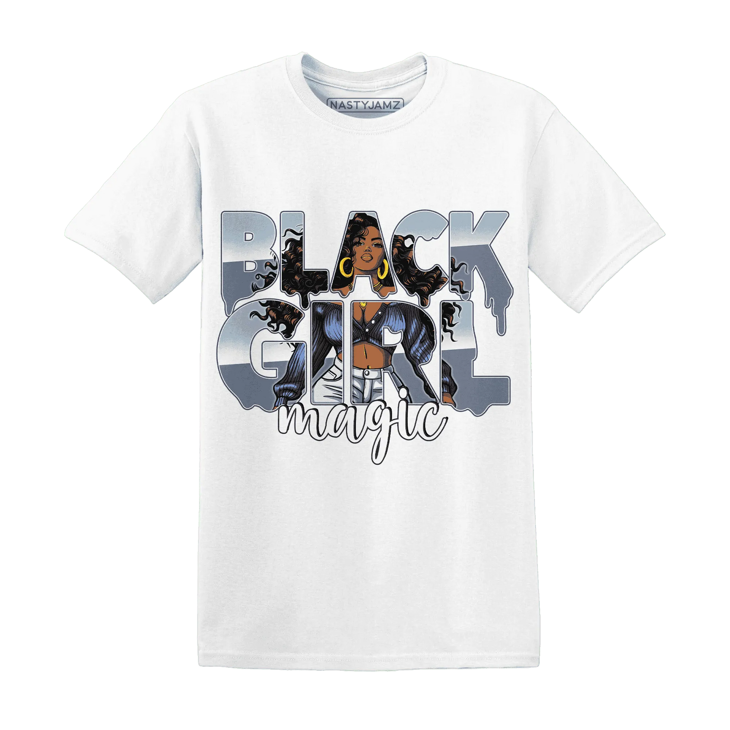 Mid-Diffused-Blue-Grey-1s-T-Shirt-Match-Black-Girl-Magic