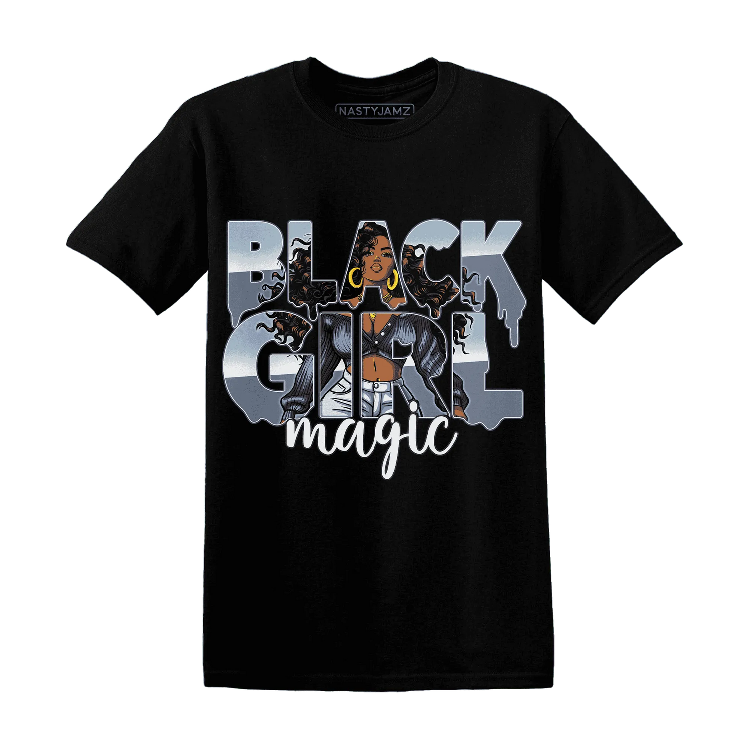Mid-Diffused-Blue-Grey-1s-T-Shirt-Match-Black-Girl-Magic