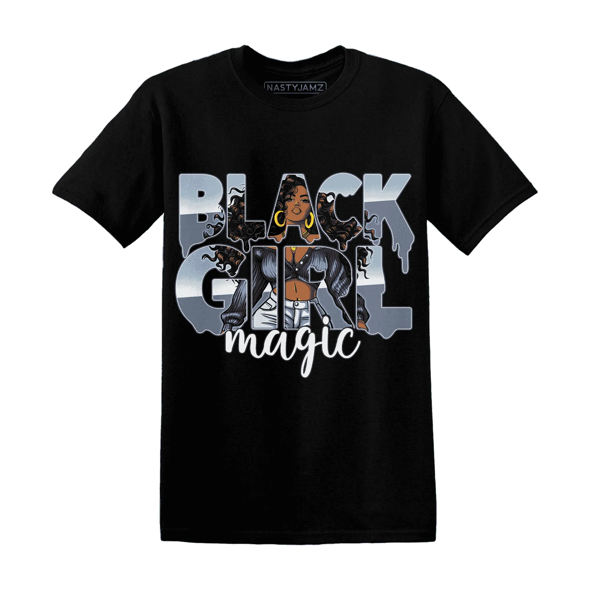 Mid-Diffused-Blue-Grey-1s-T-Shirt-Match-Black-Girl-Magic