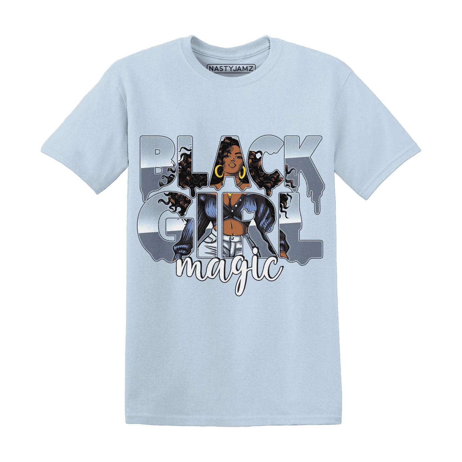 Mid-Diffused-Blue-Grey-1s-T-Shirt-Match-Black-Girl-Magic