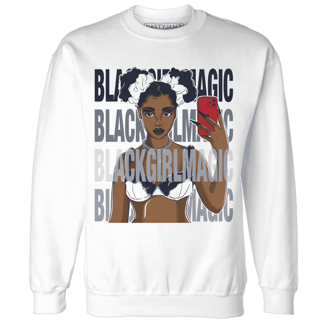 White-Navy-6s-Sweatshirt-Match-Black-Magic-Girl-Selfie