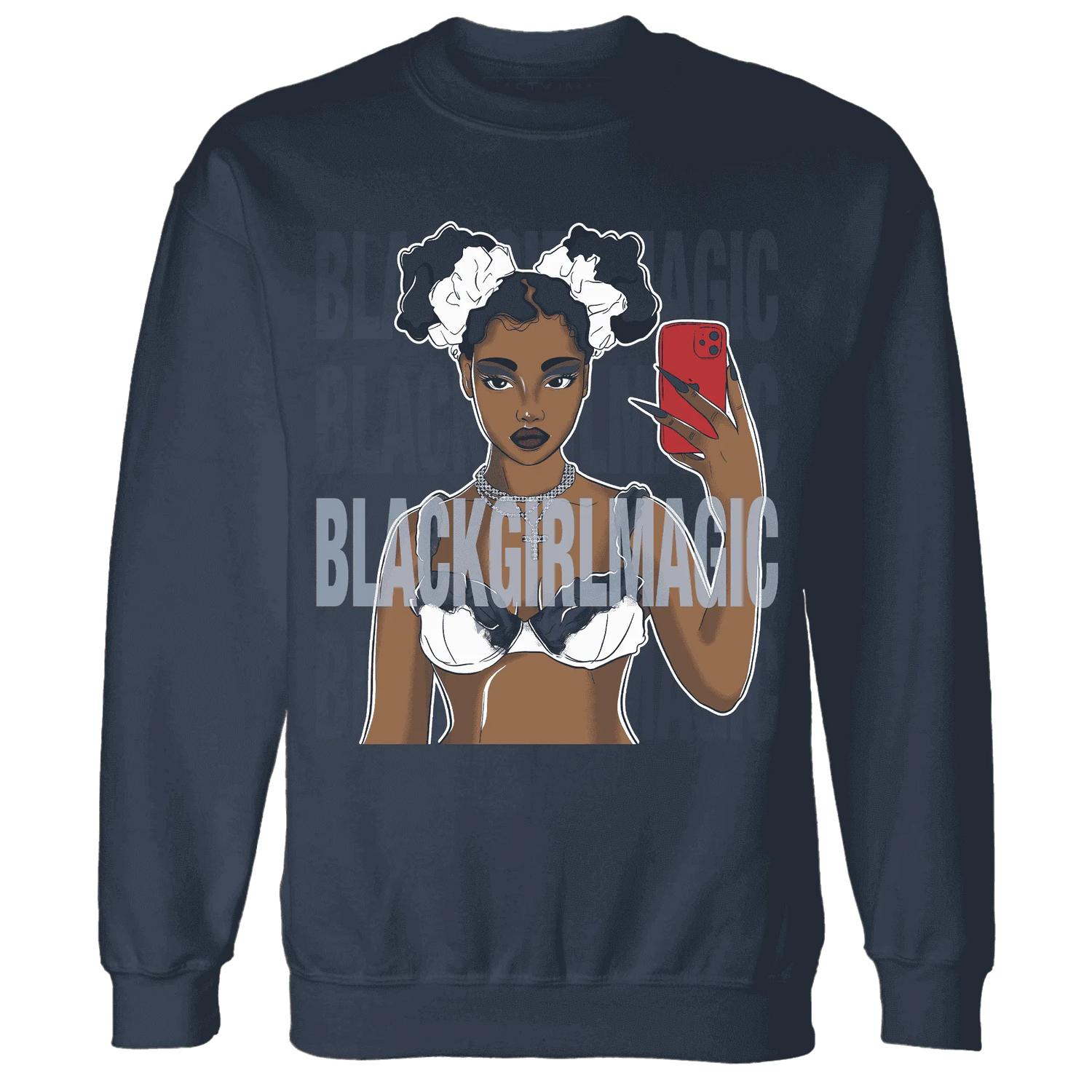White-Navy-6s-Sweatshirt-Match-Black-Magic-Girl-Selfie