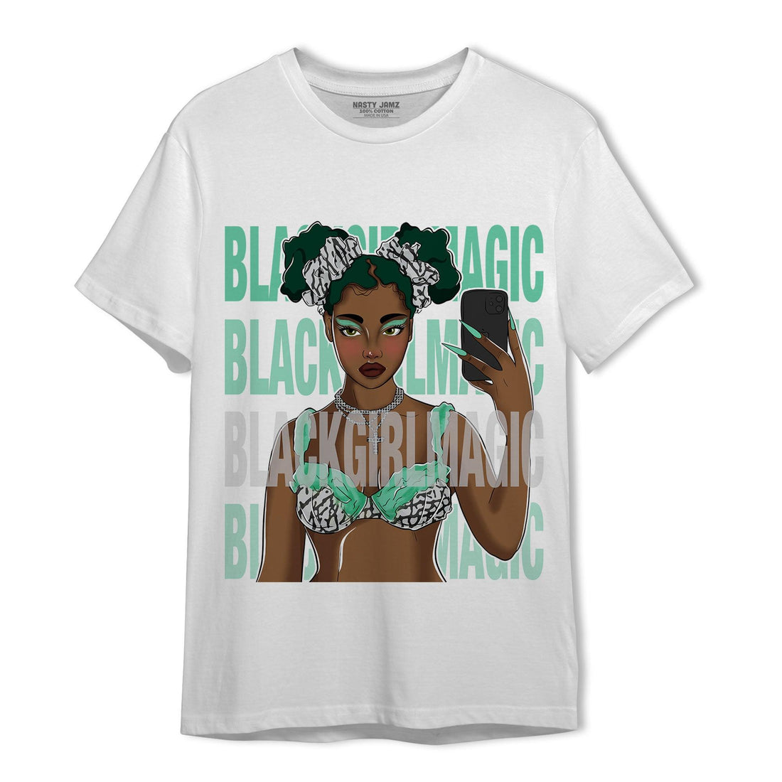 Green Glow 3s T Shirt Match Black Magic Girl Selfie - NastyJamz